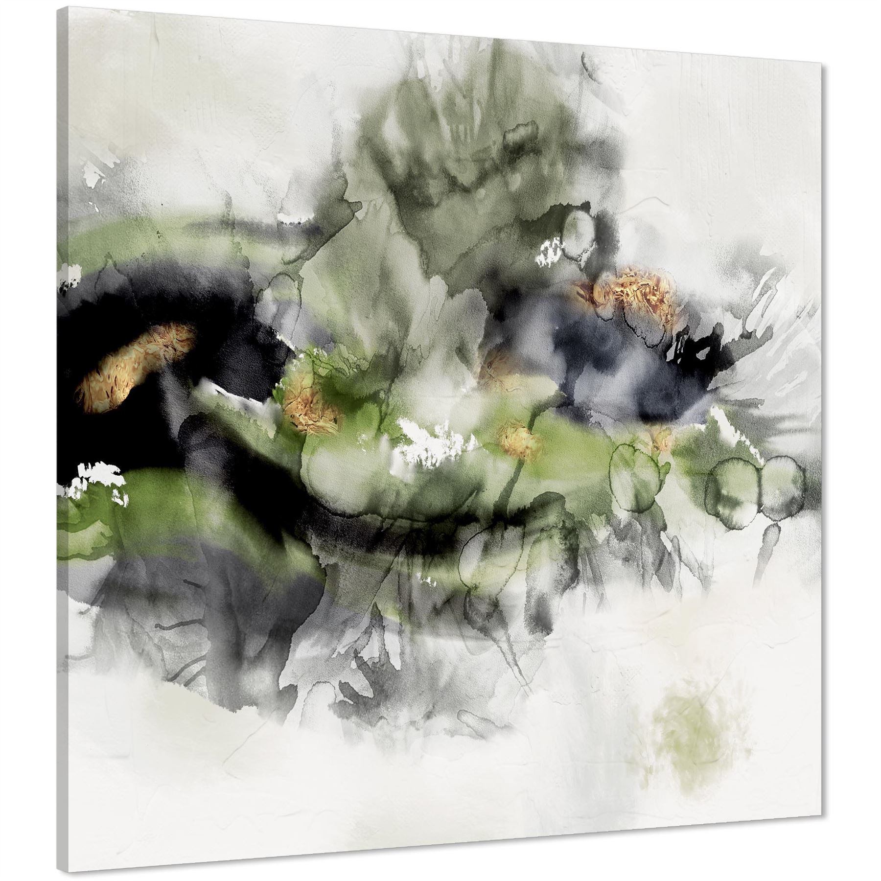 Abstract Lime Green Grey Watercolour Canvas Art Pictures - Picture 8 of 54