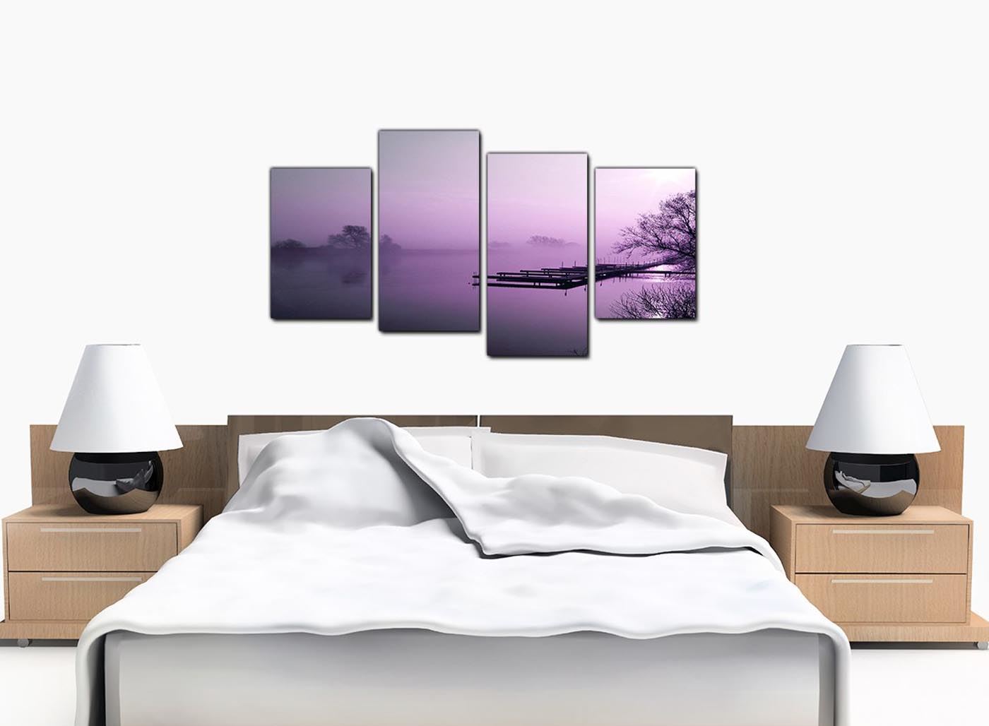 Large Purple Landscape Bedroom Canvas Wall Art Pictures 130cm Set 4119