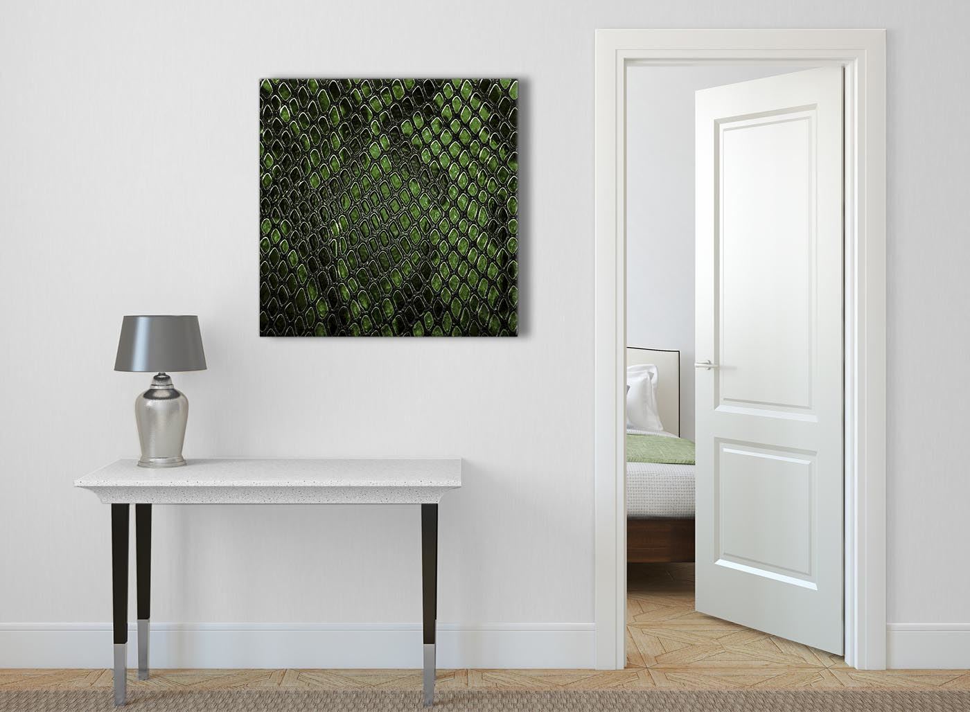 Dark Green Snakeskin Animal Print Living Room Canvas Wall Art - Abstract Print - Picture 32 of 32