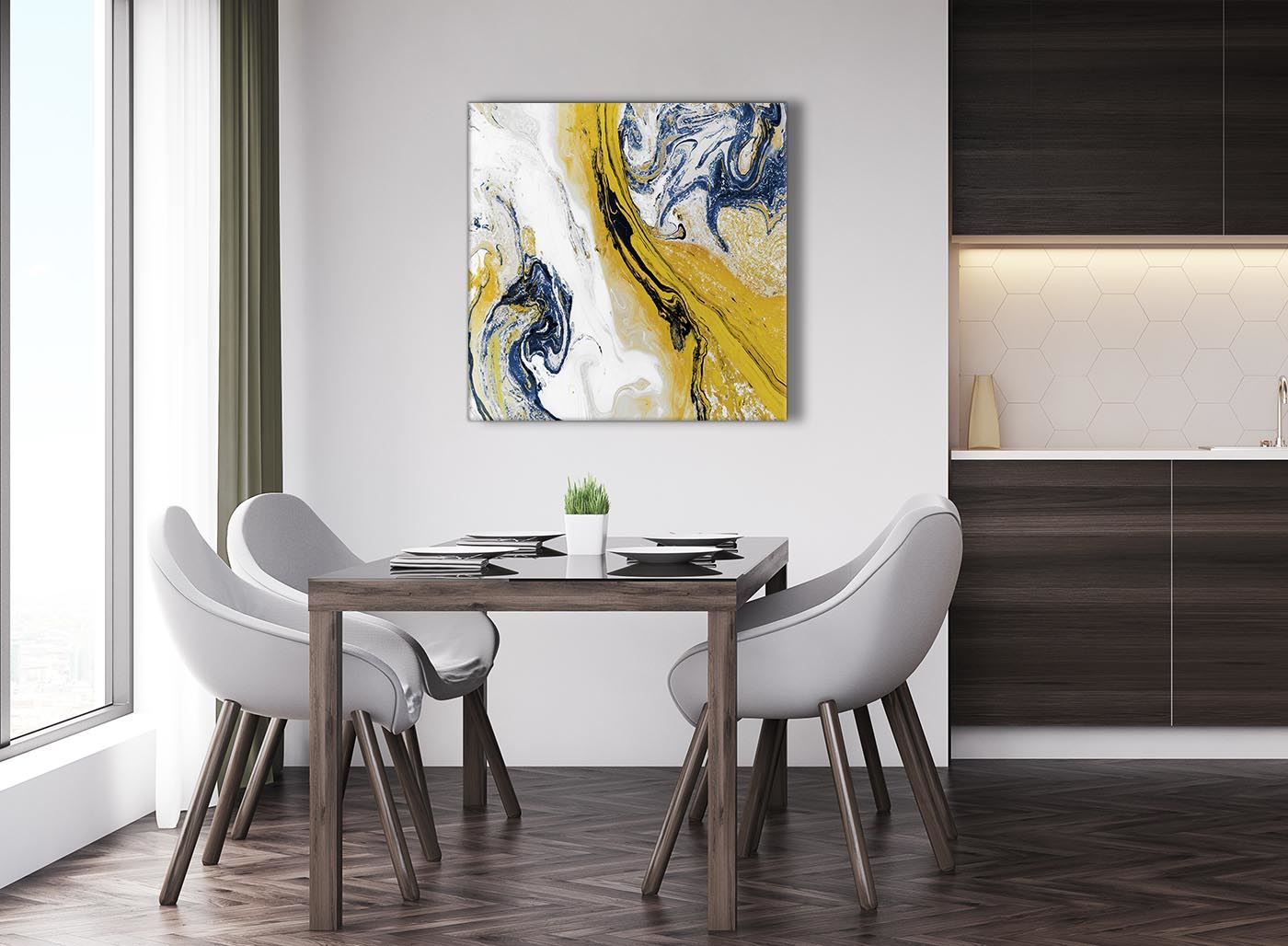 Mustard Yellow and Blue Swirl Living Room Canvas Pictures - Abstract Print - Picture 22 of 32