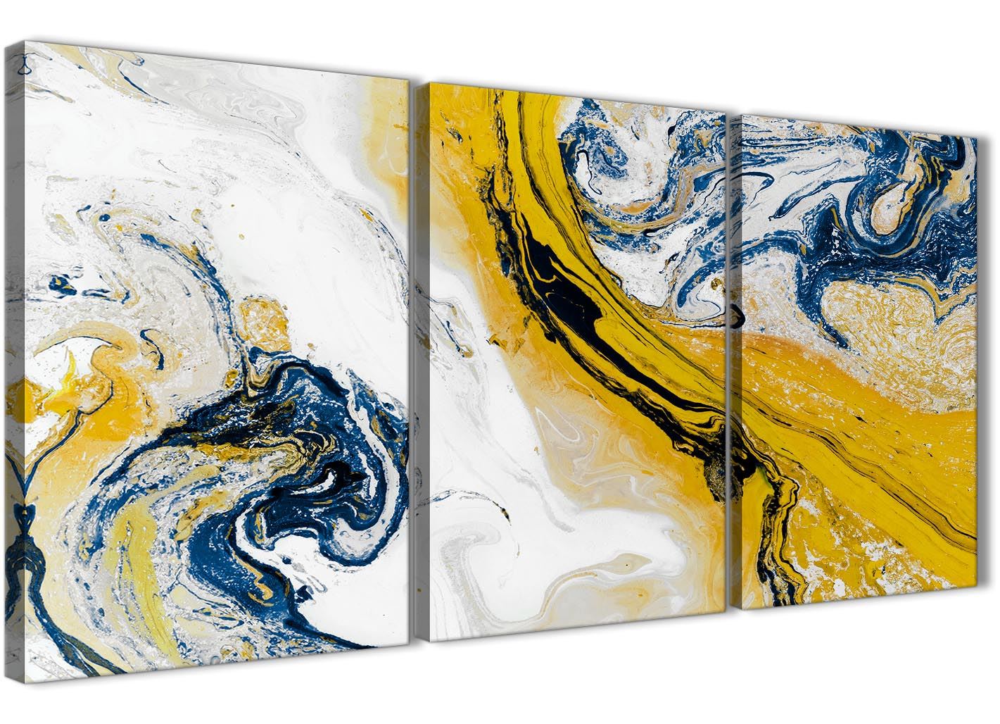 Mustard Yellow and Blue Swirl Living Room Canvas Pictures - Abstract Print - Picture 2 of 32