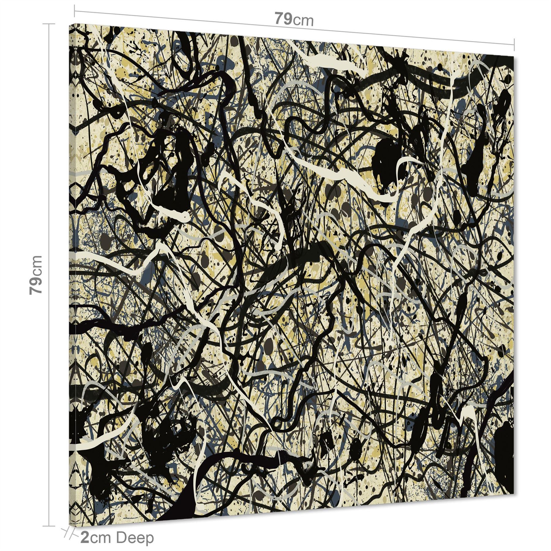 Abstract Grey Cream Jackson Pollock Inspired Style Canvas Wall Art - Picture 22 of 54