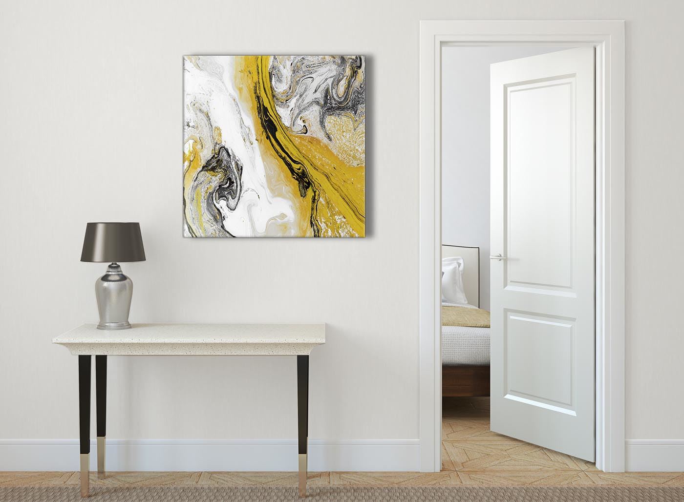 Mustard Yellow and Grey Swirl Bedroom Canvas Wall Art - Abstract Print - Picture 32 of 32