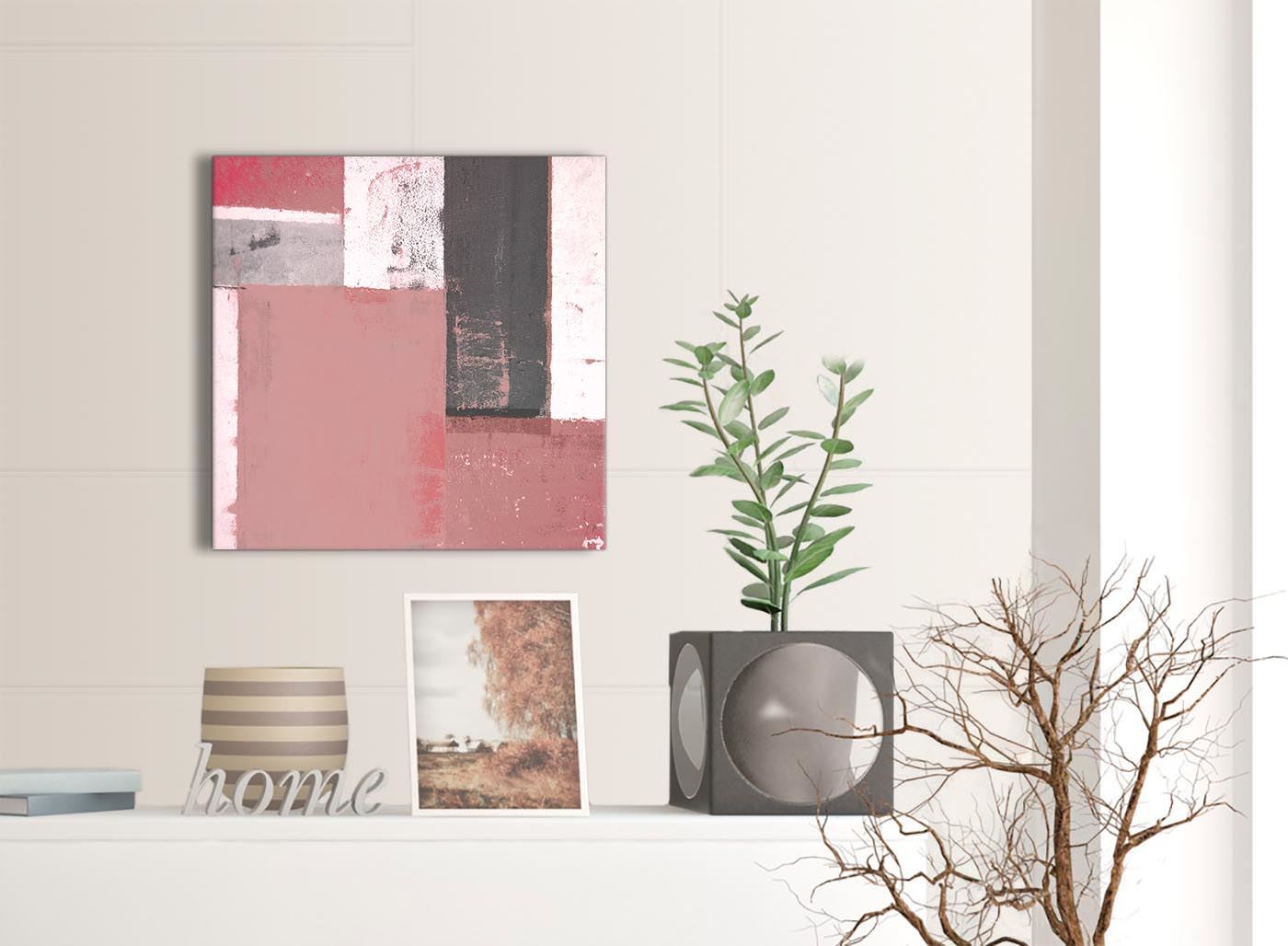 1s334s 49cm Square Blush Pink Grey Abstract Painting Canvas Wall Art Print