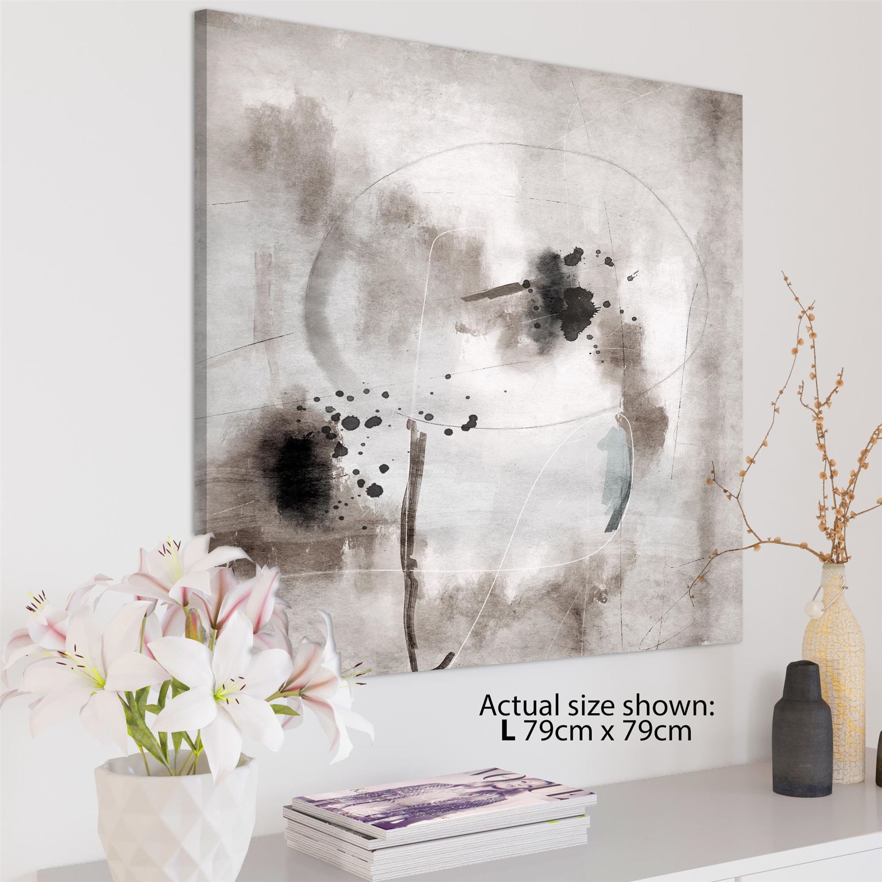 Impresión artística de pared enmarcada gráfica en blanco y negro beige abstracta - Imagen 9 de 55