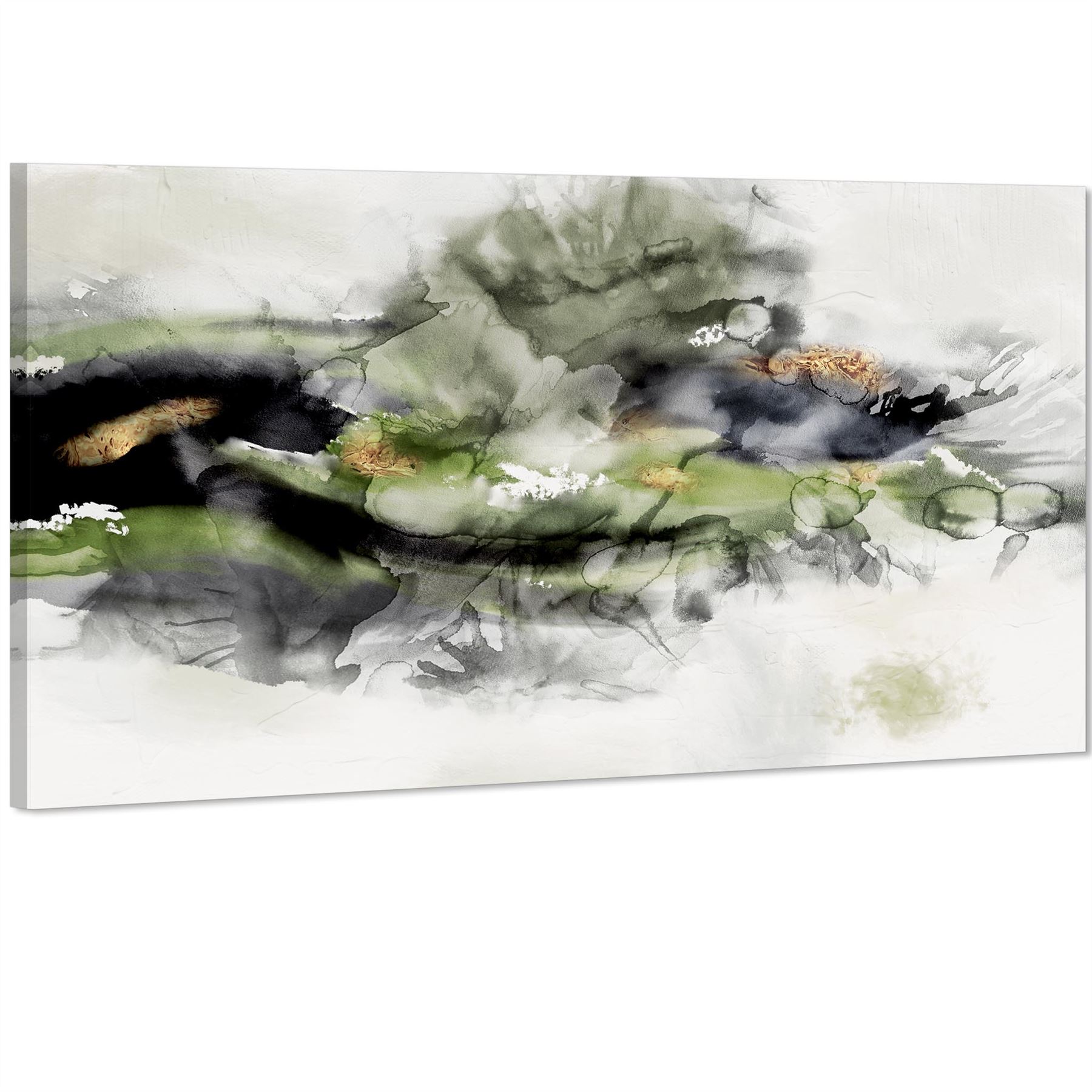 Abstract Lime Green Grey Watercolour Canvas Art Pictures - Picture 30 of 54