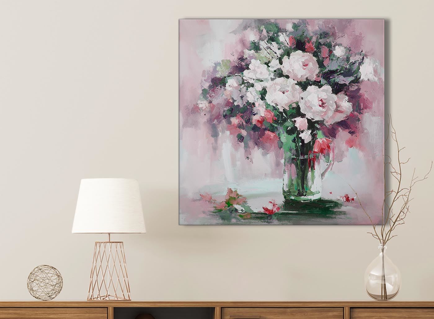 Blush Pink Flowers Painting Bathroom Canvas Wall Art Abstract 1s441s 49cm Ebay