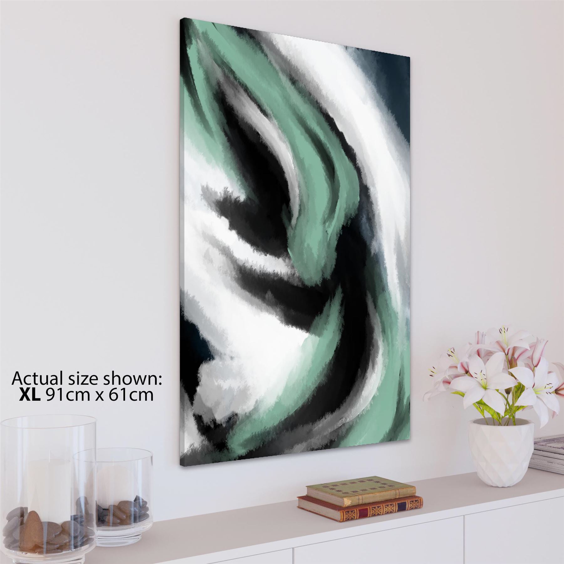 Abstract Green Grey Oil Paint Effect Canvas Wall Art Picture - Picture 16 of 55
