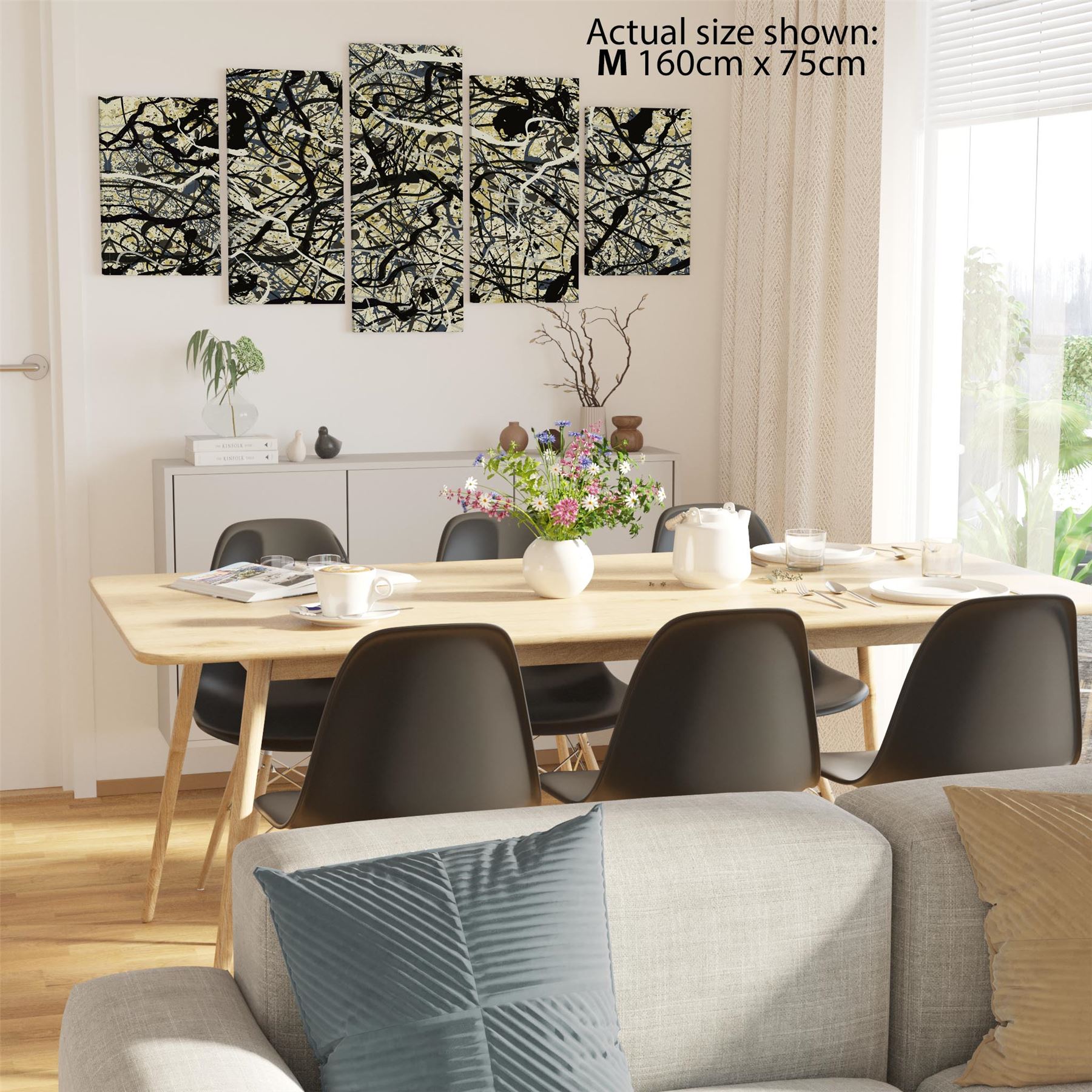 Abstract Grey Cream Jackson Pollock Inspired Style Canvas Wall Art - Picture 50 of 54