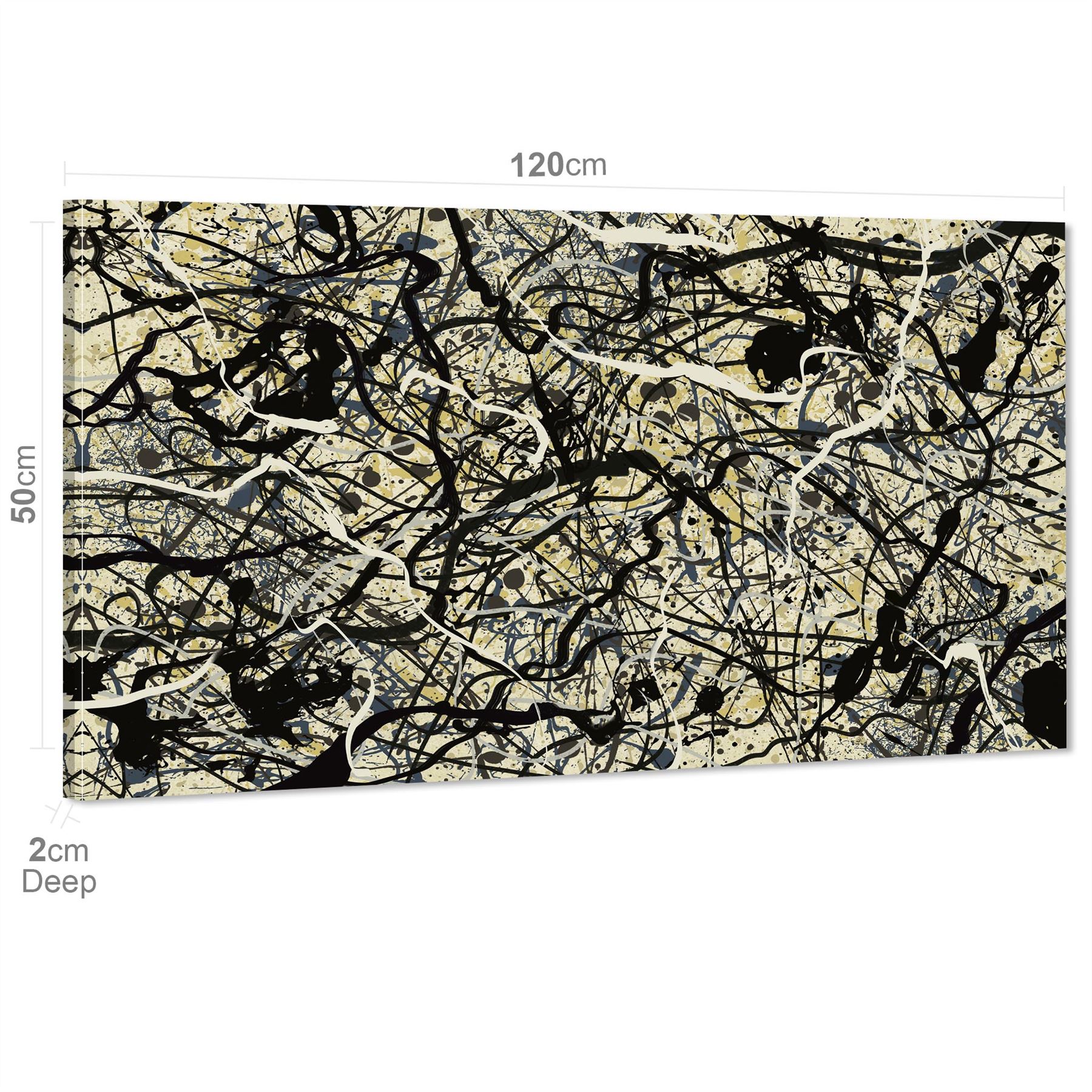 Abstract Grey Cream Jackson Pollock Inspired Style Canvas Wall Art - Picture 34 of 54