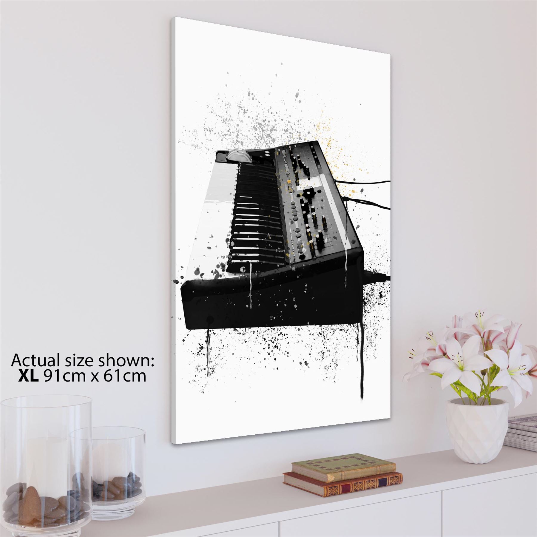Synthesizer Keyboard Canvas Wall Art Picture Black and White Music Themed - Picture 4 of 13