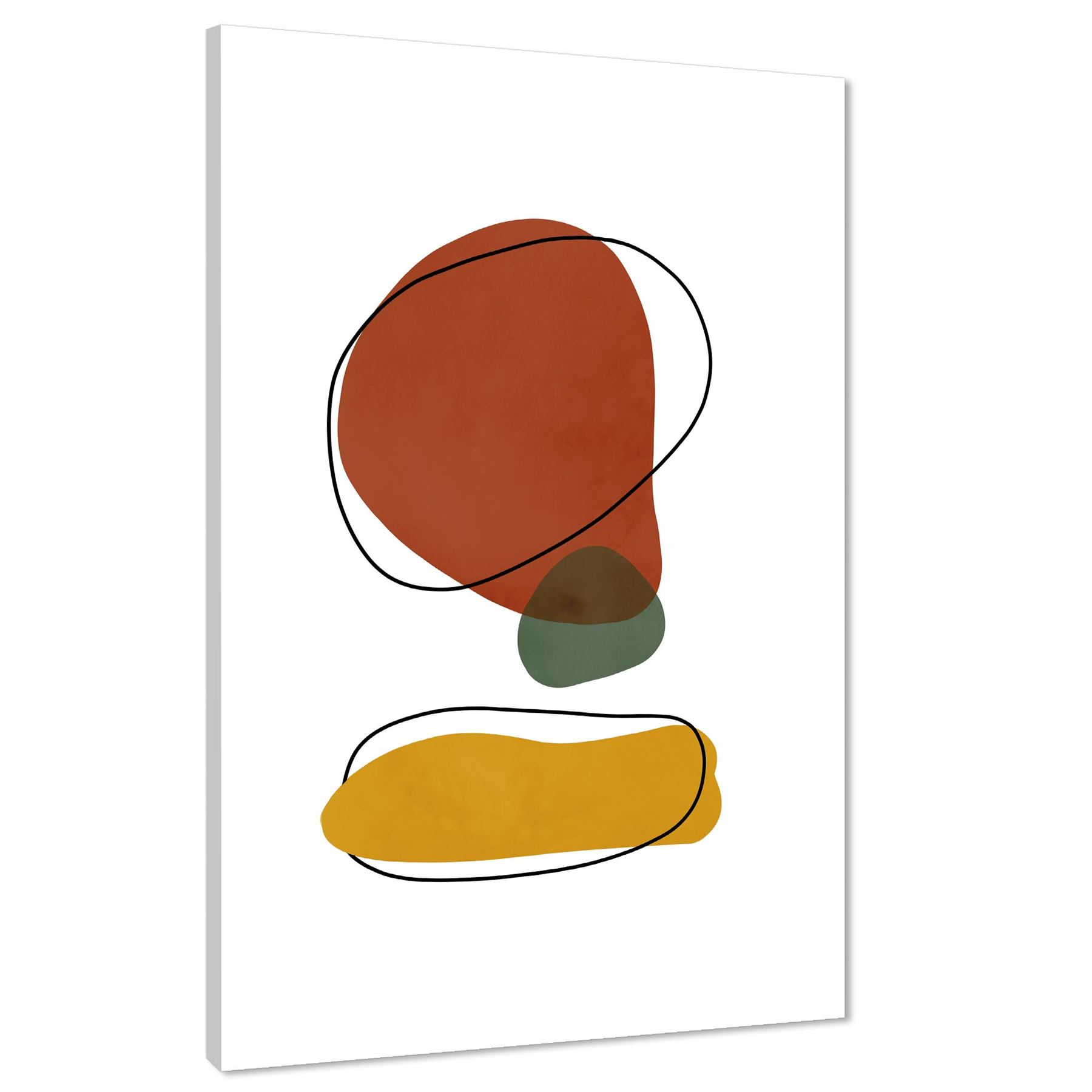 Abstract Terracotta Mustard Olive Mid Century Modern Canvas Wall Art Print - Picture 8 of 13