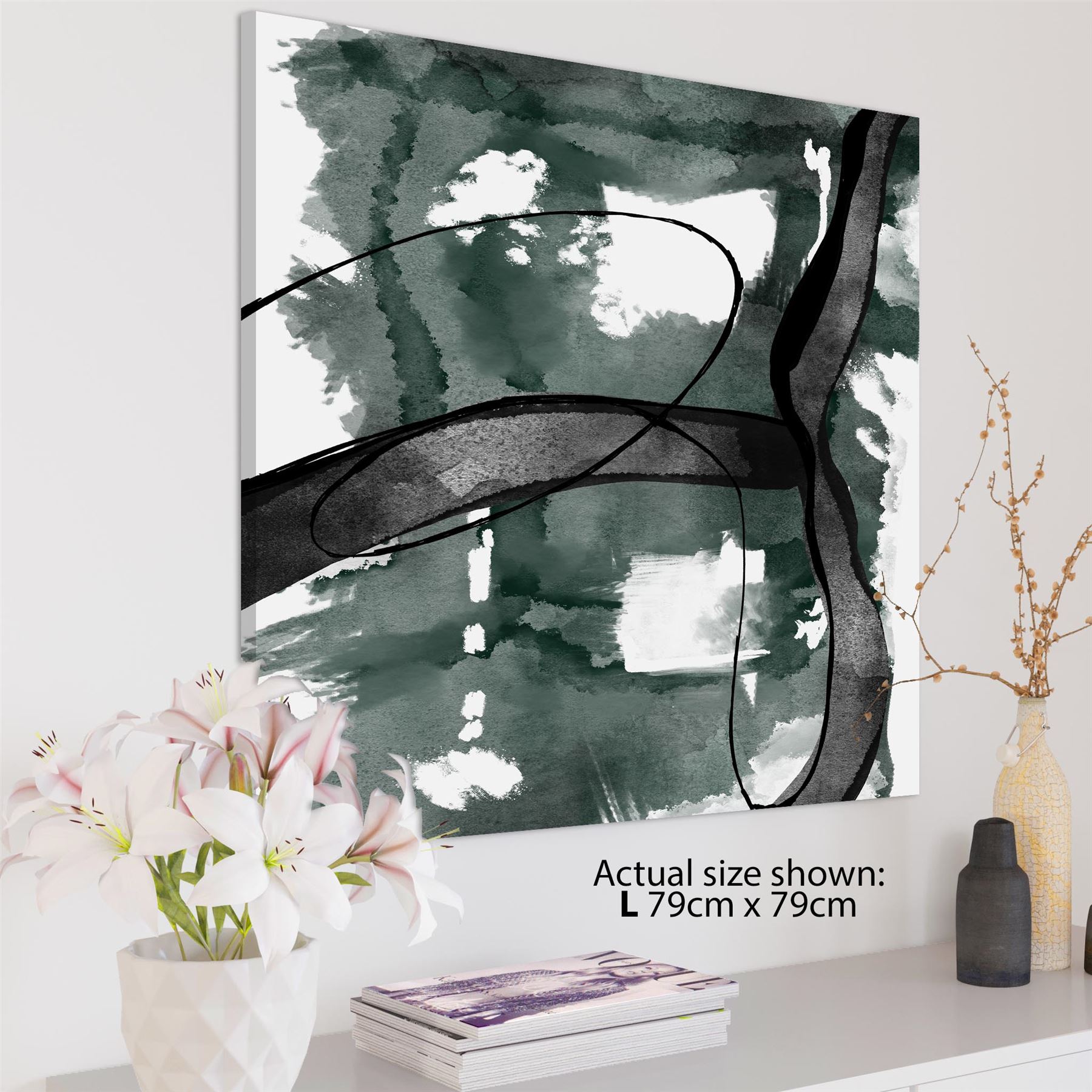 Abstract Green Black Design Canvas Wall Art Picture - Picture 21 of 55