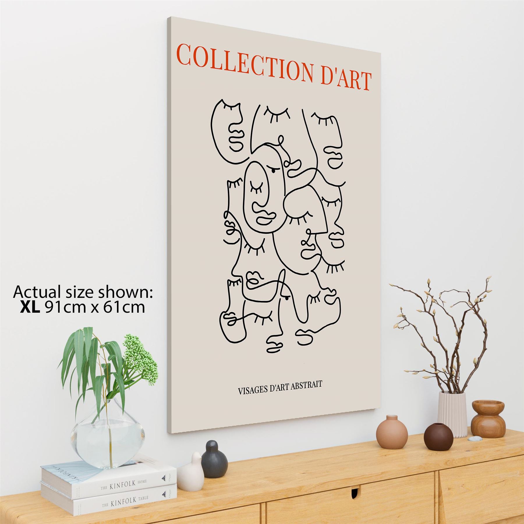 Abstract Natural Black Faces Line Art Canvas Wall Art Print - Picture 9 of 13