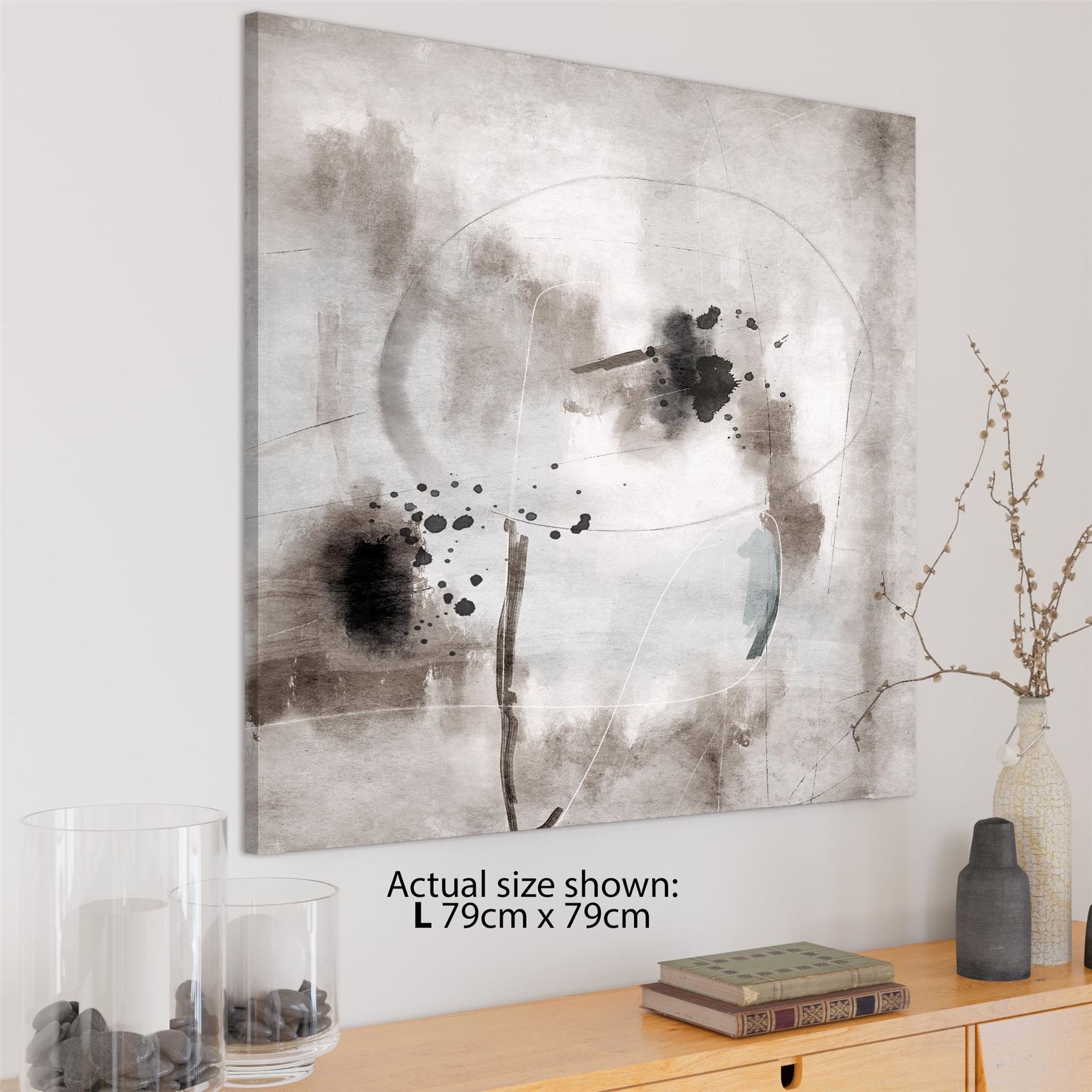Impresión artística de pared enmarcada gráfica en blanco y negro beige abstracta - Imagen 22 de 55