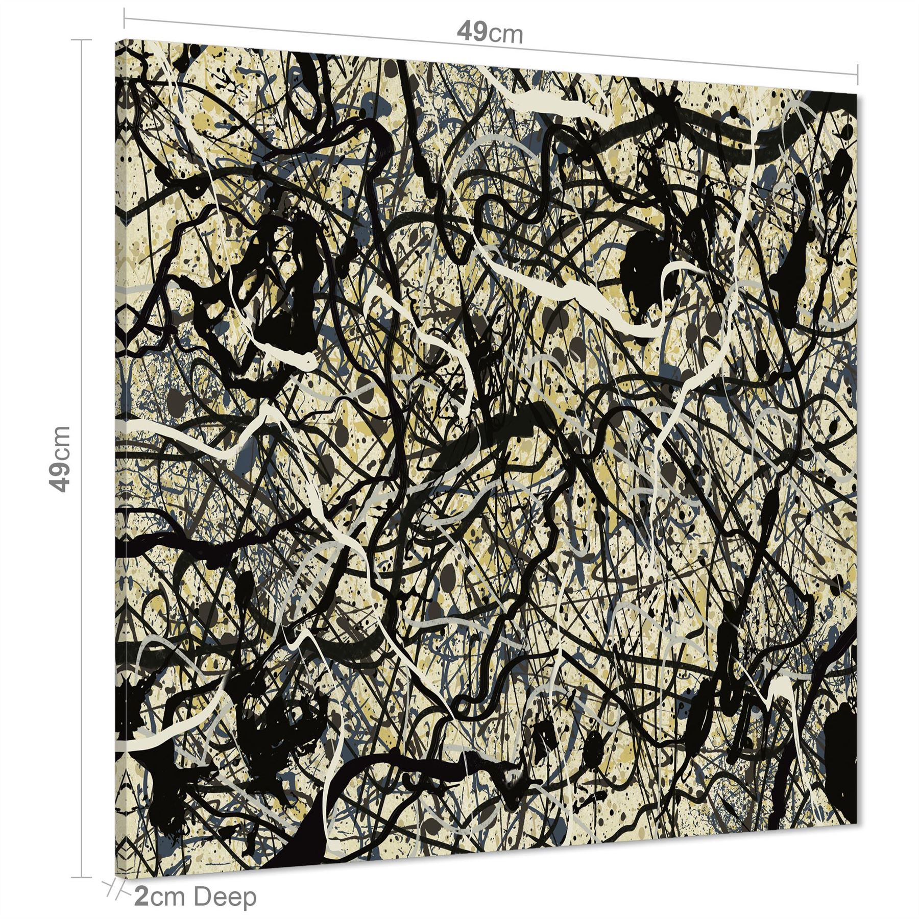 Abstract Grey Cream Jackson Pollock Inspired Style Canvas Wall Art - Picture 5 of 54