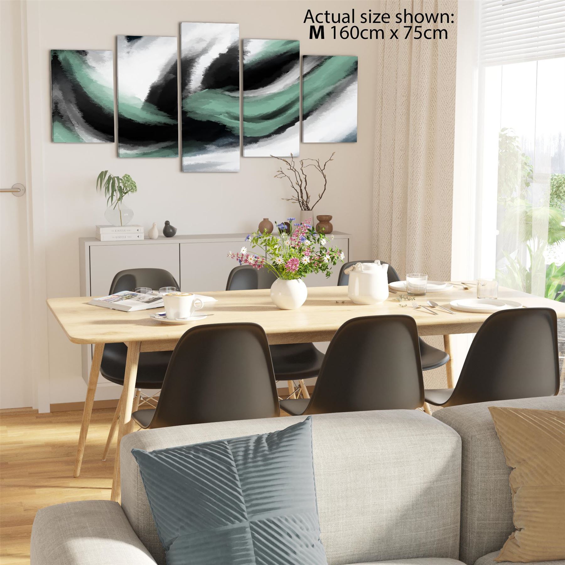 Abstract Green Grey Oil Paint Effect Canvas Wall Art Picture - Picture 51 of 55
