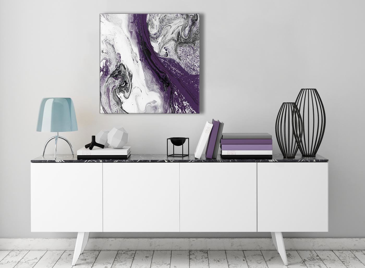 Purple and Grey Swirl Living Room Canvas Wall Art Accessories - Abstract Print - Picture 21 of 25