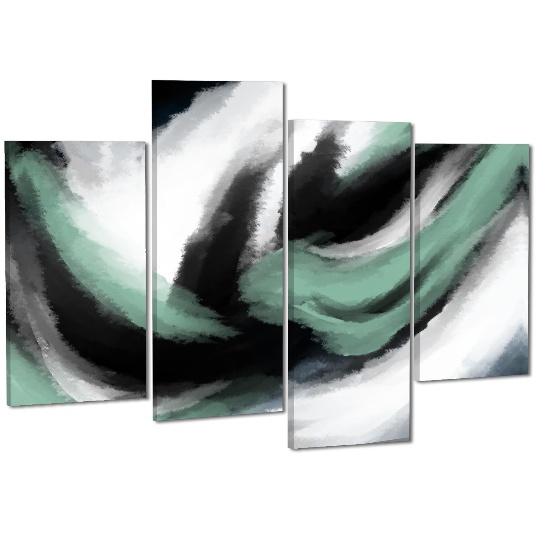 Abstract Green Grey Oil Paint Effect Canvas Wall Art Picture - Picture 43 of 55