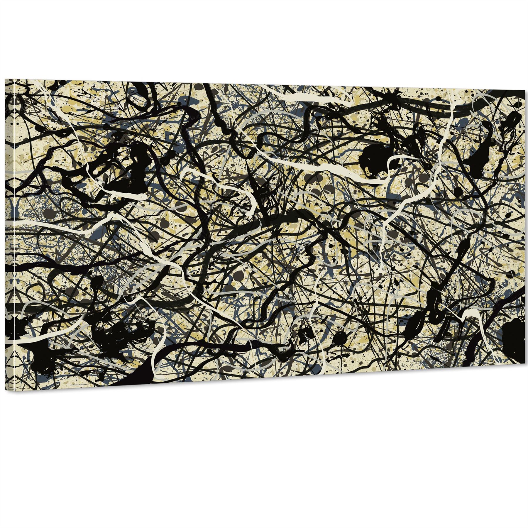 Abstract Grey Cream Jackson Pollock Inspired Style Canvas Wall Art - Picture 30 of 54
