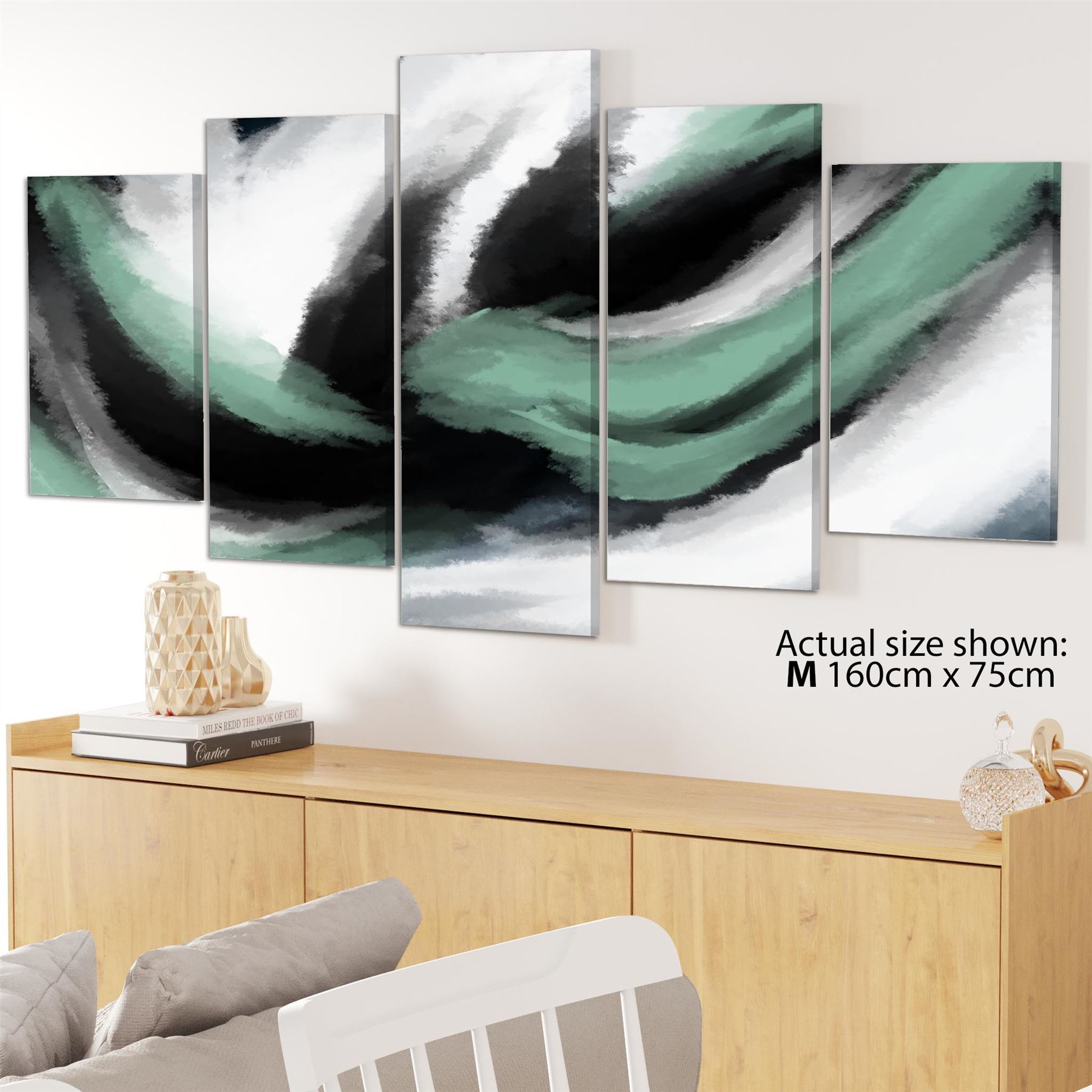 Abstract Green Grey Oil Paint Effect Canvas Wall Art Picture - Picture 50 of 55