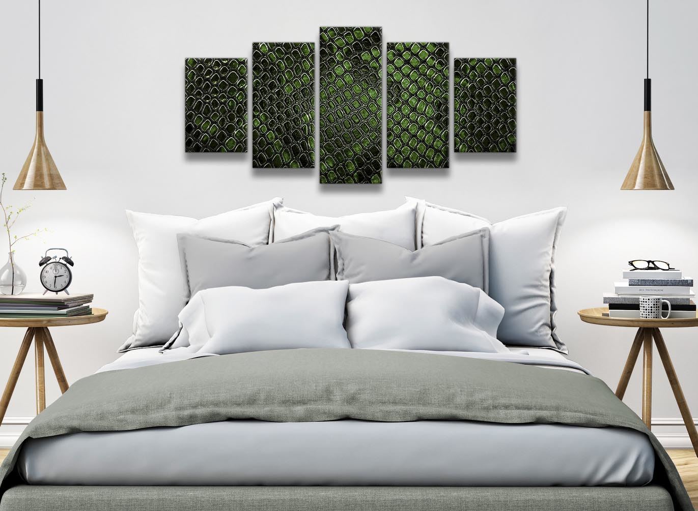 Dark Green Snakeskin Animal Print Living Room Canvas Wall Art - Abstract Print - Picture 19 of 32