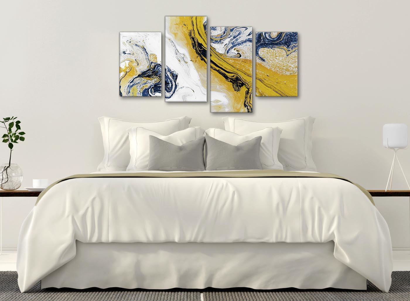 Mustard Yellow and Blue Swirl Living Room Canvas Pictures - Abstract Print - Picture 8 of 32