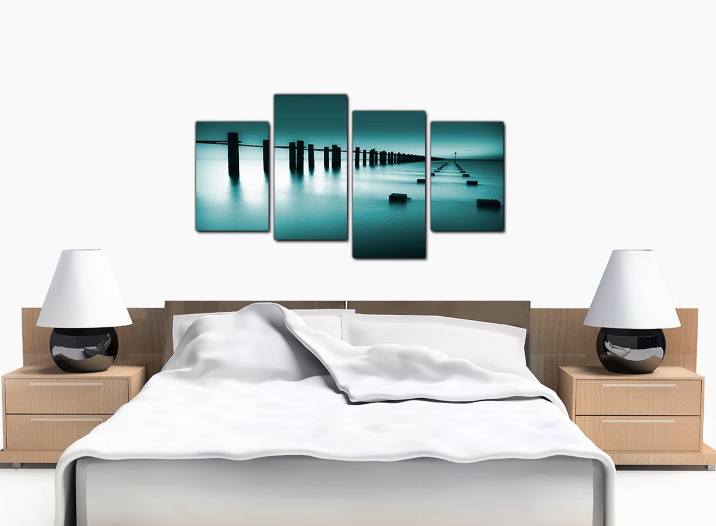 Large Teal Bedroom Landscape Canvas Wall Art Pictures