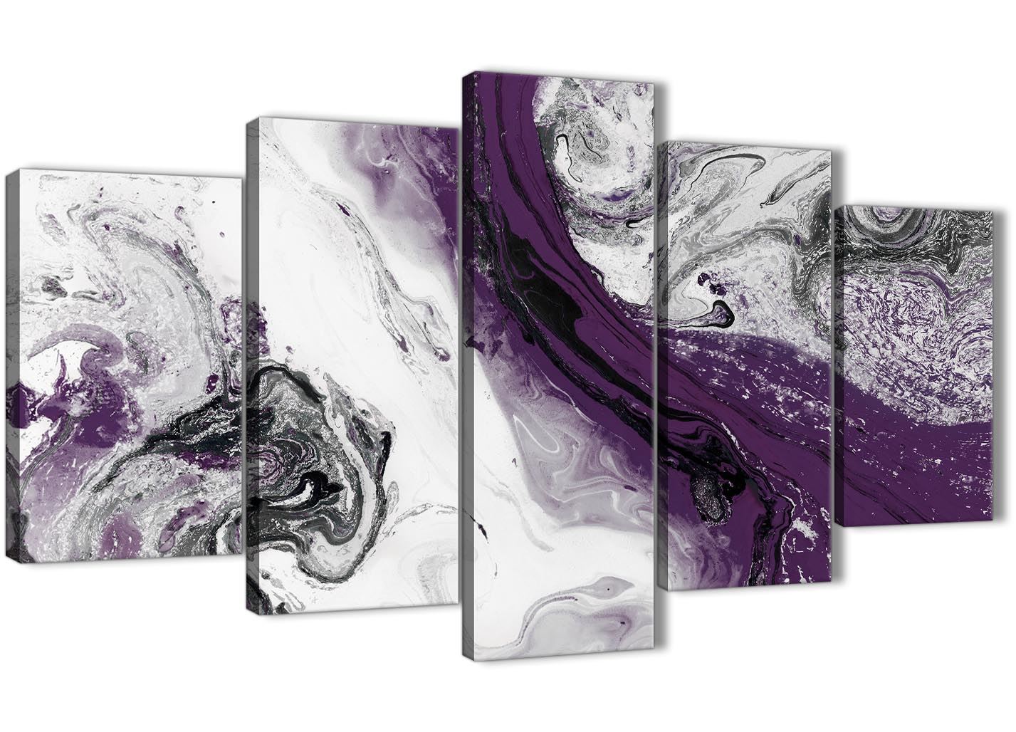 Purple and Grey Swirl Living Room Canvas Wall Art Accessories - Abstract Print - Picture 10 of 25