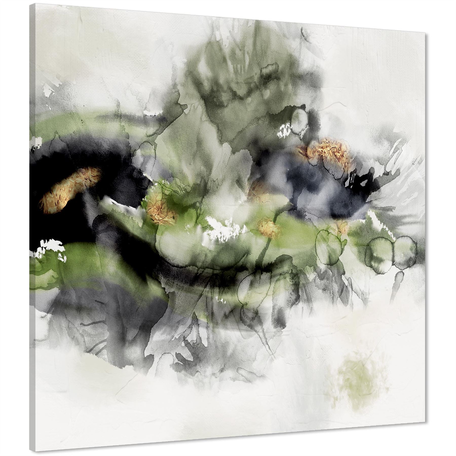 Abstract Lime Green Grey Watercolour Canvas Art Pictures - Picture 2 of 54