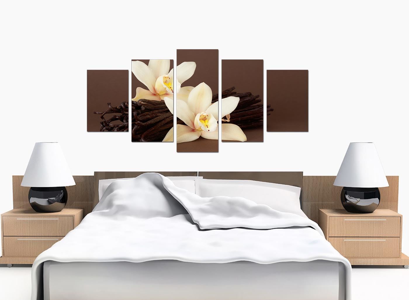 Set of 5 Piece Large Brown Cream Floral Canvas Wall Art Pictures 5121
