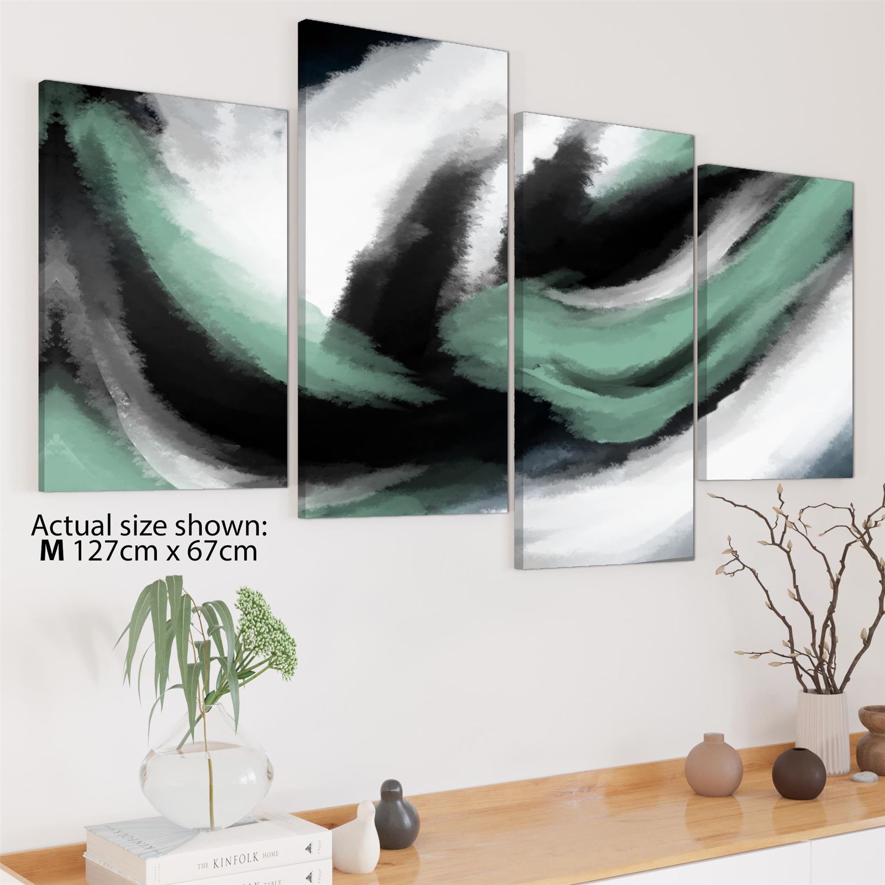 Abstract Green Grey Oil Paint Effect Canvas Wall Art Picture - Picture 44 of 55