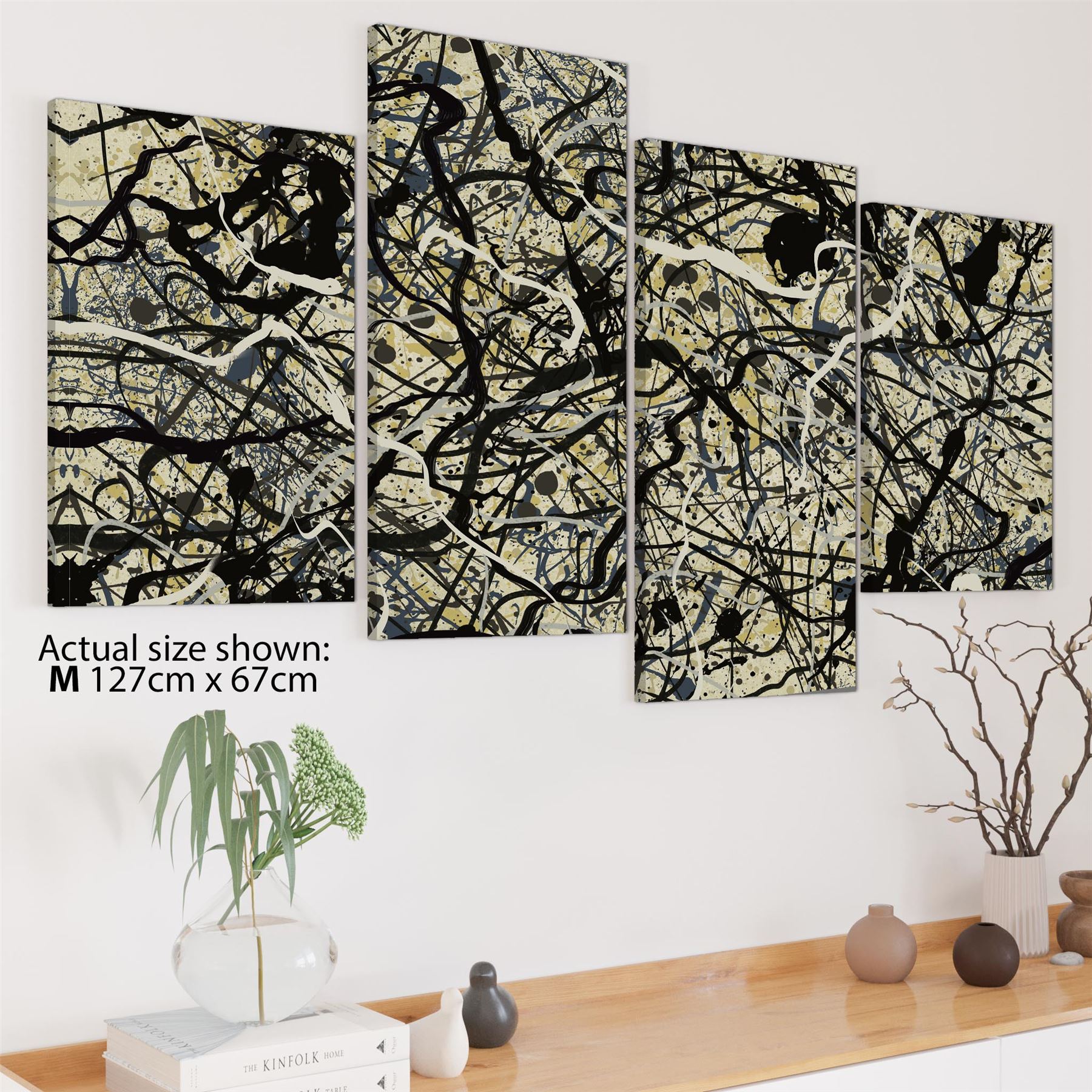 Abstract Grey Cream Jackson Pollock Inspired Style Canvas Wall Art - Picture 43 of 54