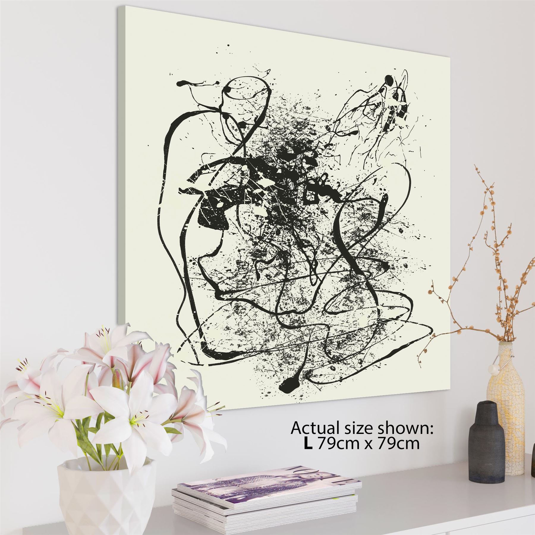 Abstract Black Cream Pollock Inspired Style Framed Art Prints - Picture 9 of 55
