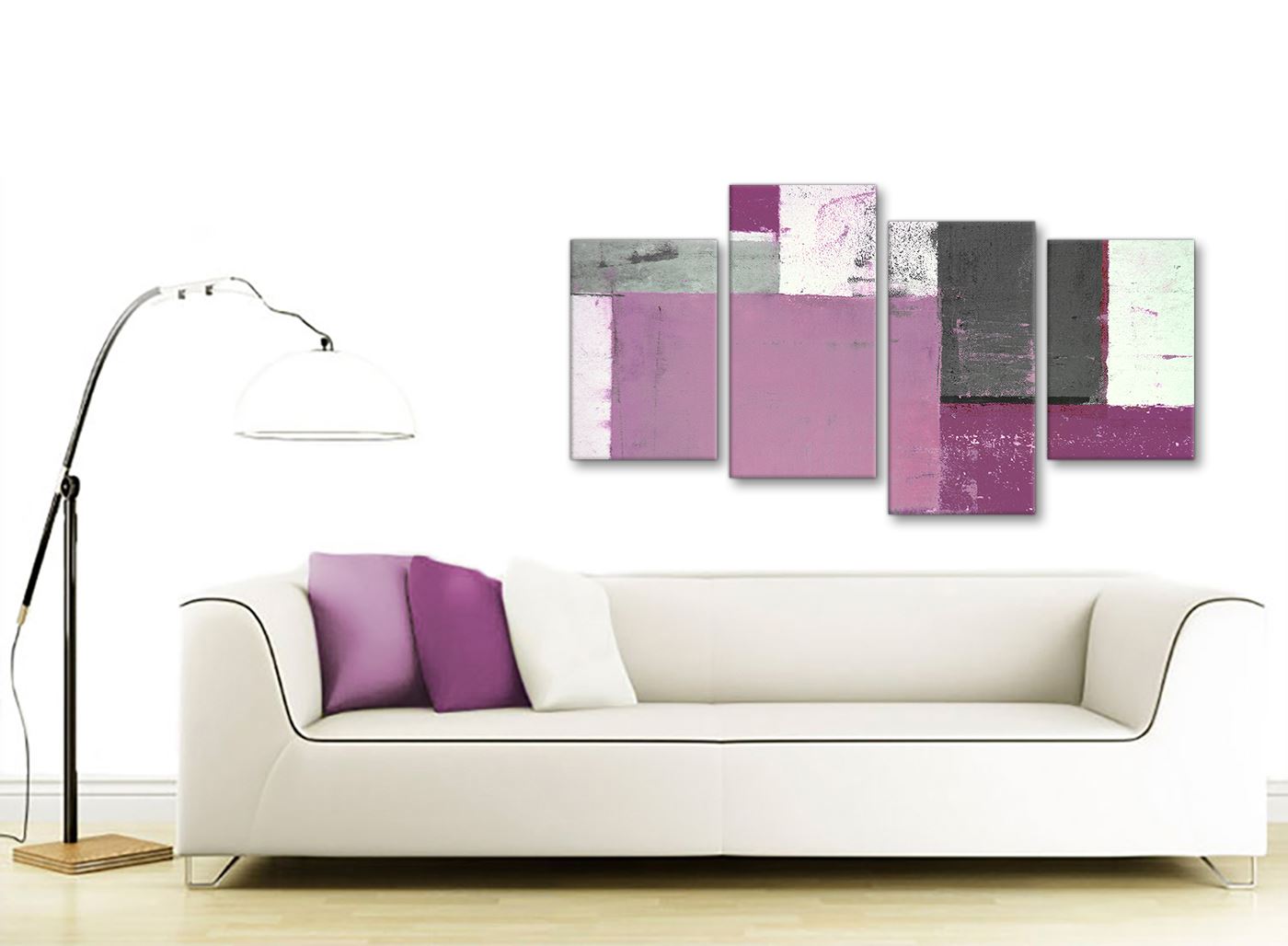 Purple Grey Abstract Painting Canvas Art Picture - 4 Part - 130cm Wide - 4355 | eBay