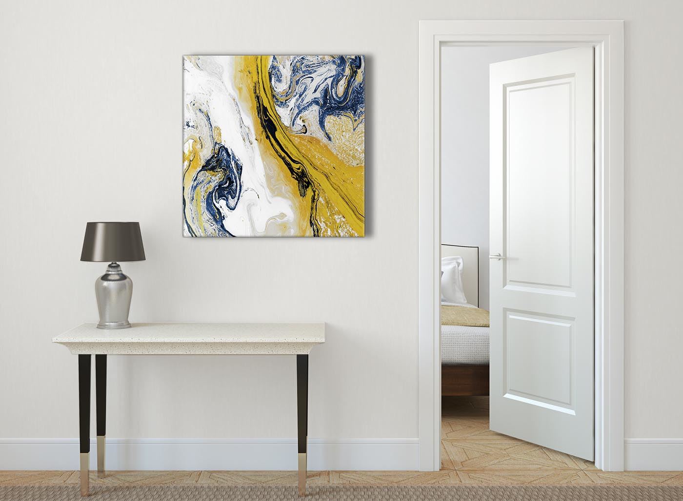 Mustard Yellow and Blue Swirl Living Room Canvas Pictures - Abstract Print - Picture 24 of 32