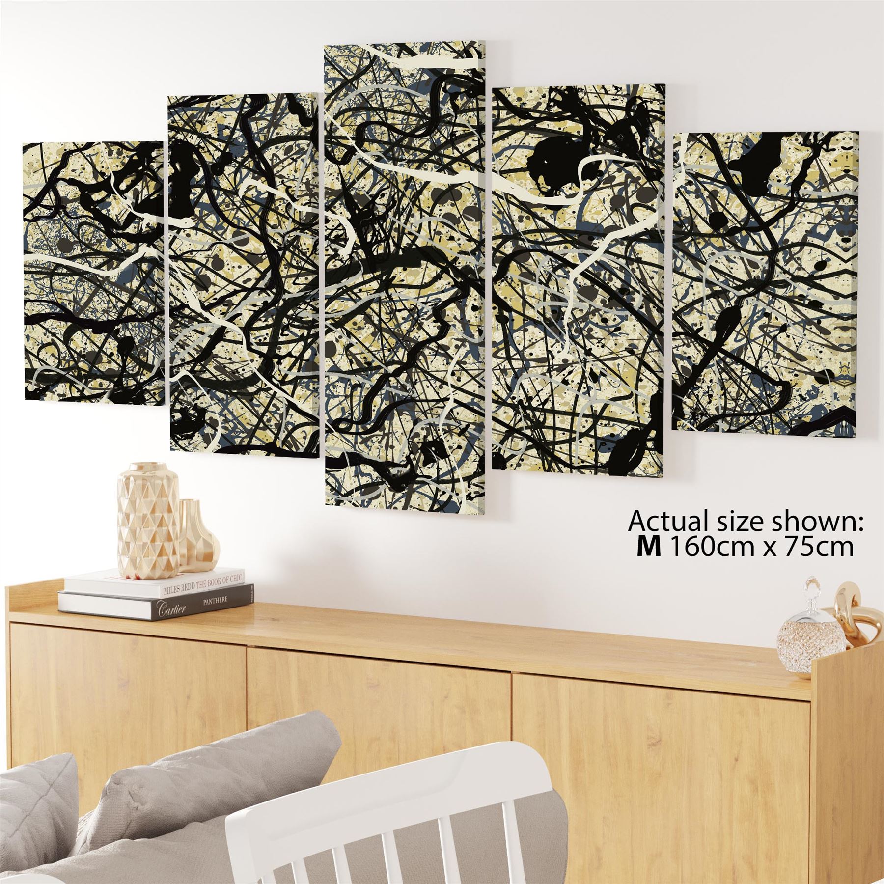 Abstract Grey Cream Jackson Pollock Inspired Style Canvas Wall Art - Picture 49 of 54