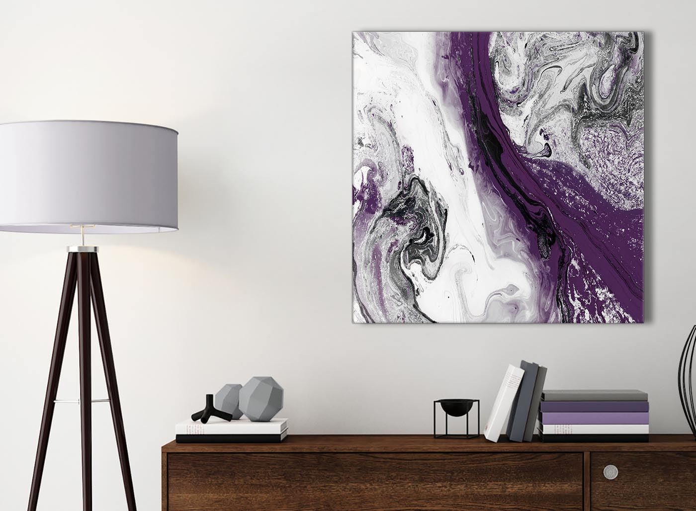 Purple and Grey Swirl Living Room Canvas Wall Art Accessories - Abstract Print - Picture 24 of 25