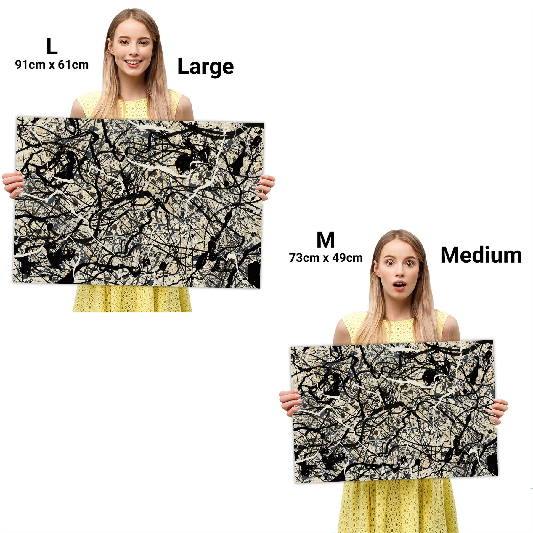 Abstract Grey Cream Jackson Pollock Inspired Style Canvas Wall Art - Picture 17 of 54