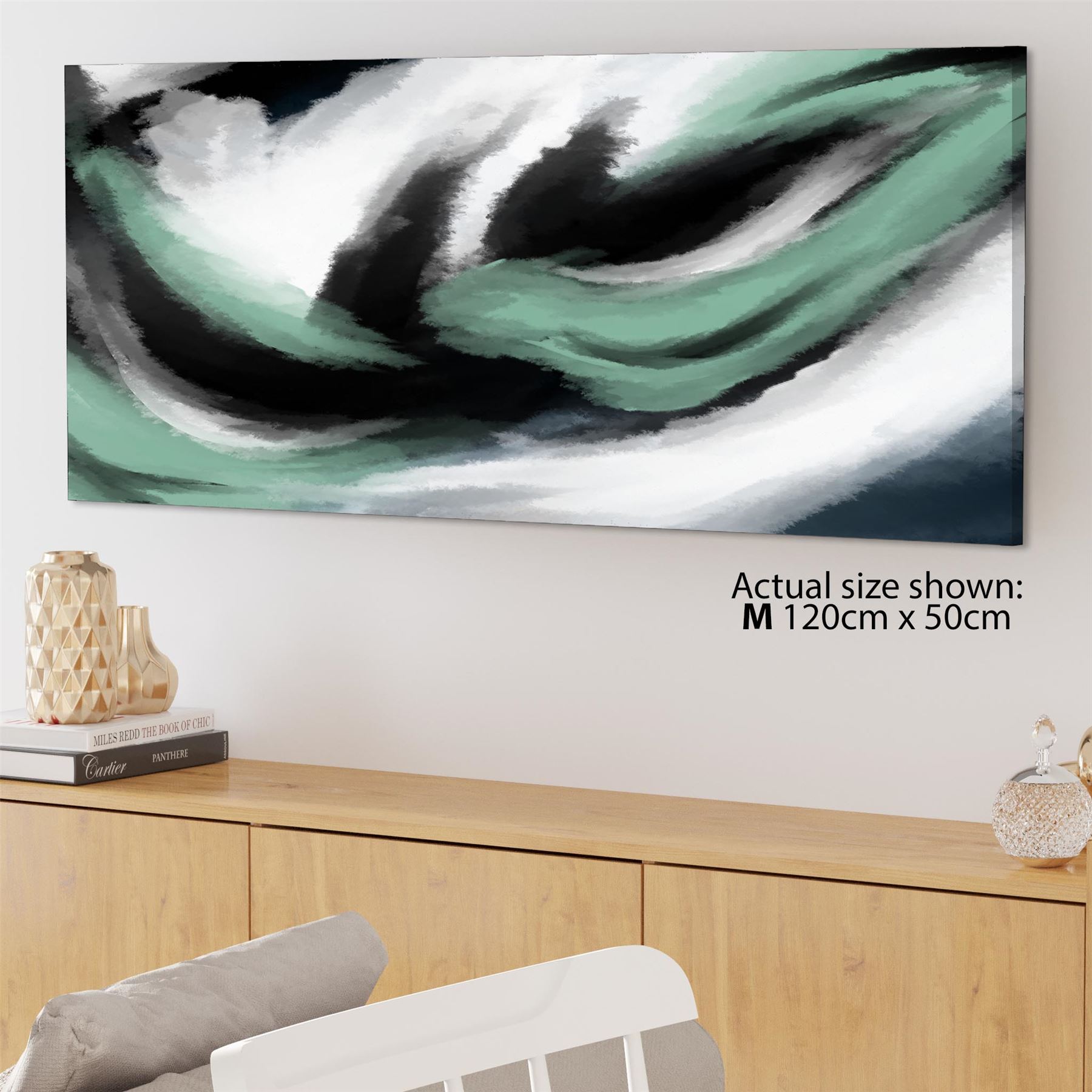 Abstract Green Grey Oil Paint Effect Canvas Wall Art Picture - Picture 33 of 55