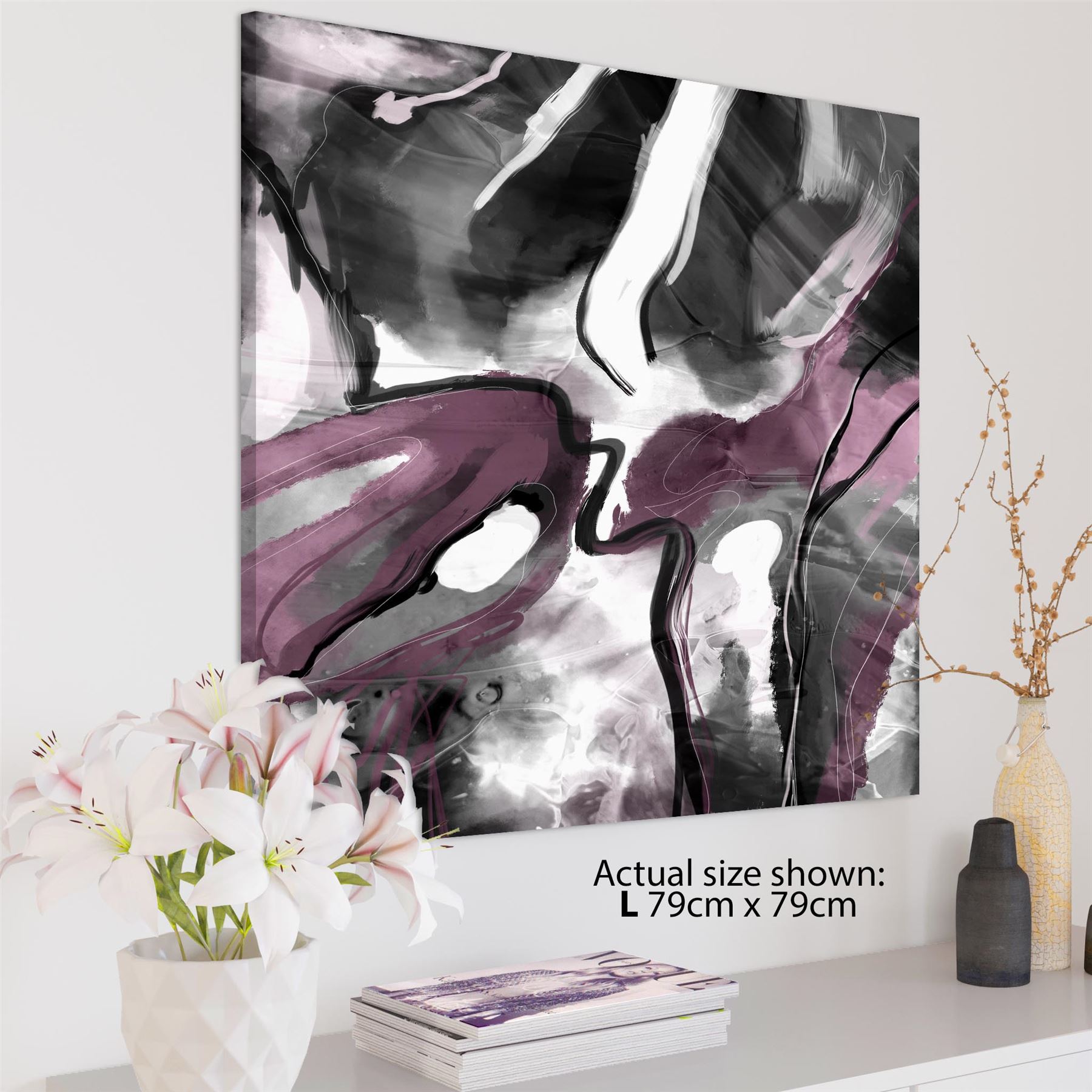 Abstract Plum Grey Watercolour Painting Canvas Wall Art Print - Picture 9 of 55