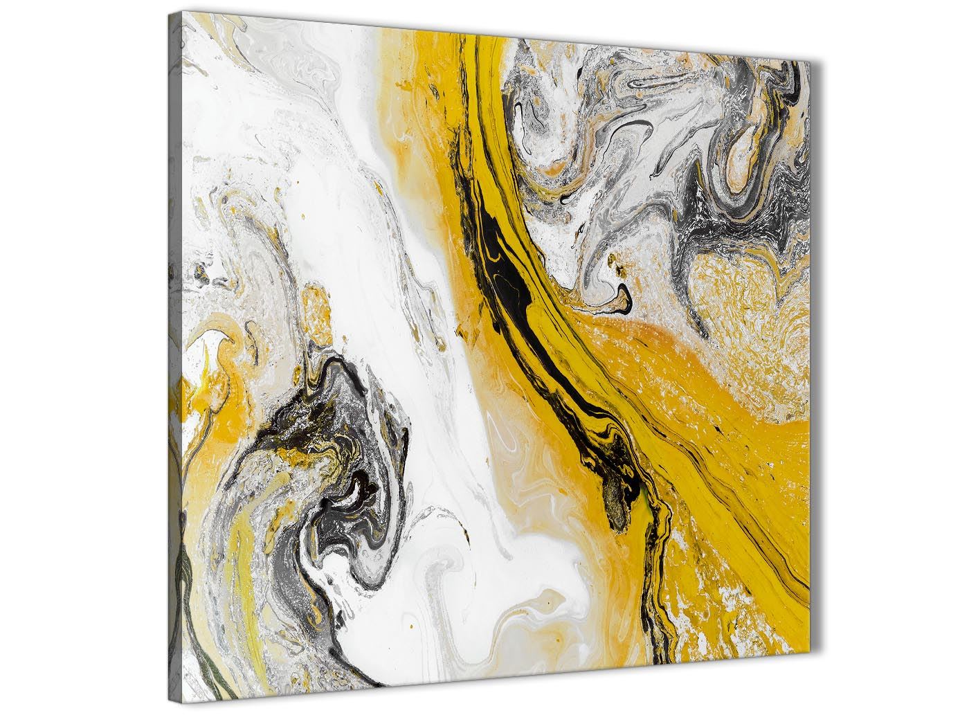 Mustard Yellow and Grey Swirl Bedroom Canvas Wall Art - Abstract Print - Picture 25 of 32