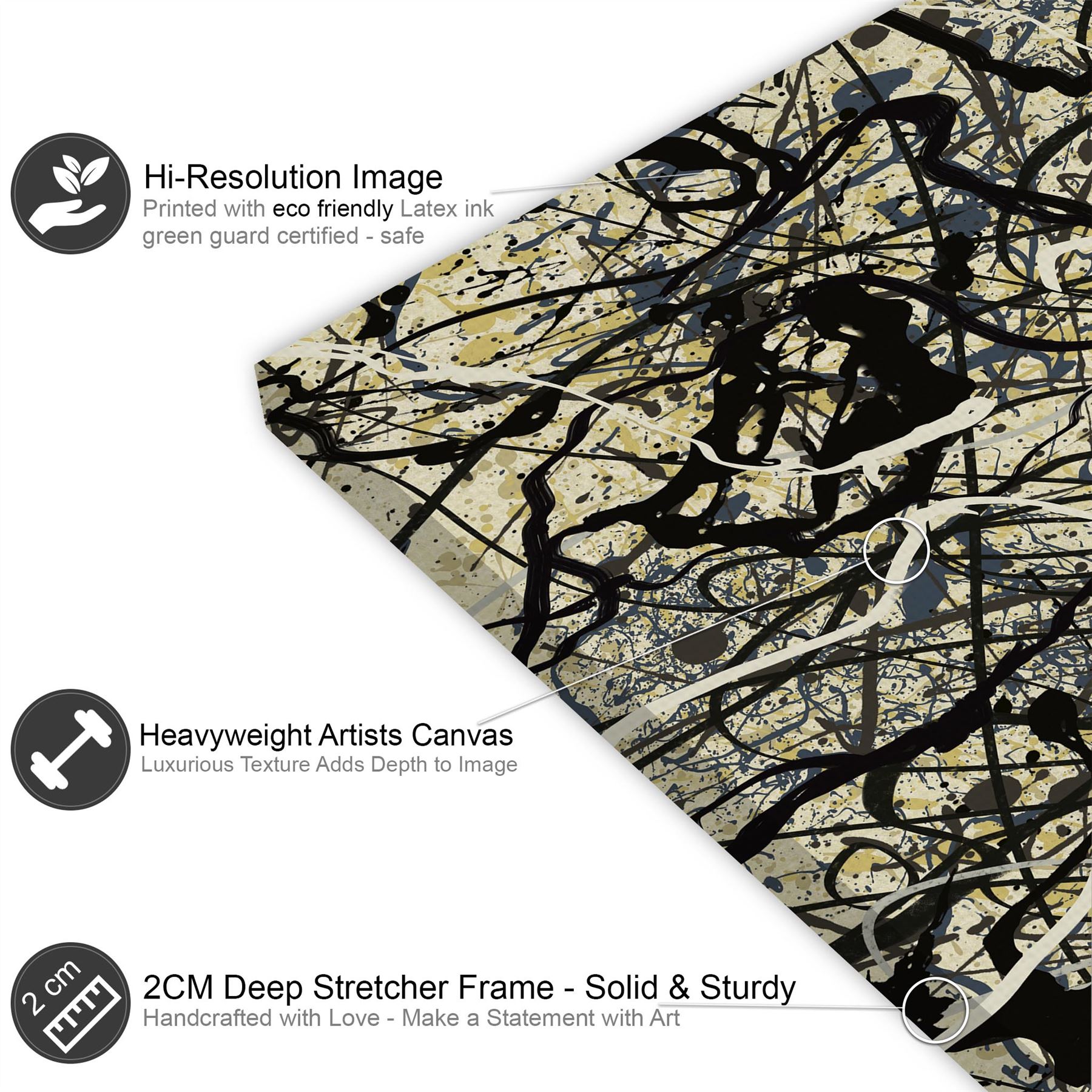 Abstract Grey Cream Jackson Pollock Inspired Style Canvas Wall Art - Picture 46 of 54