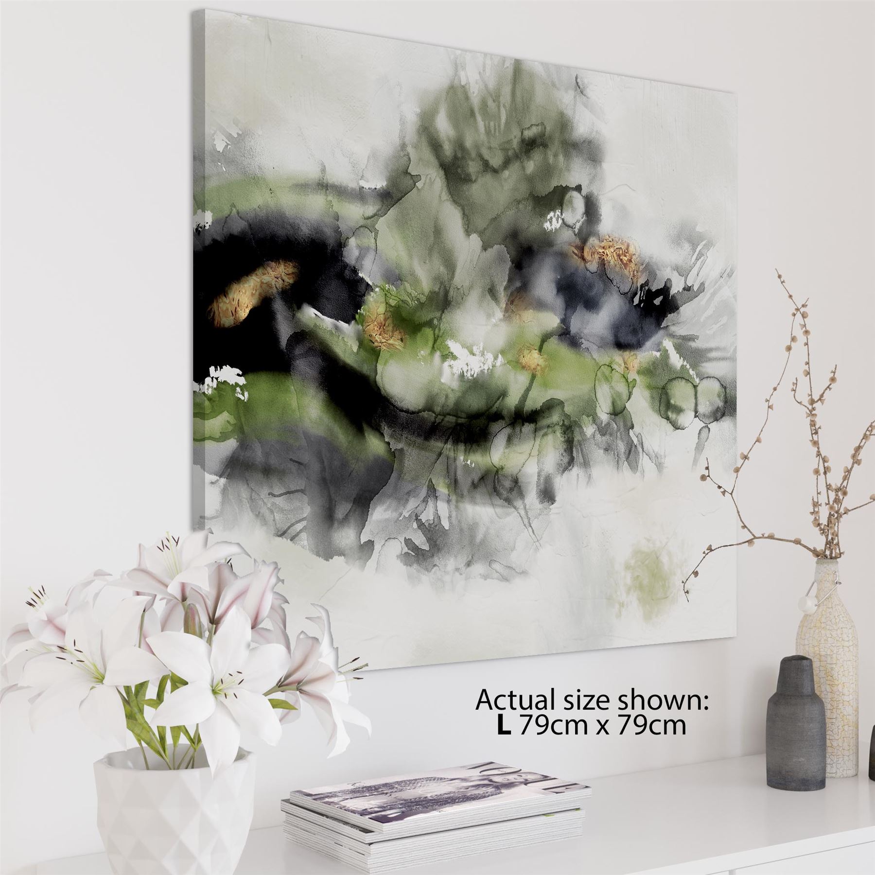 Abstract Lime Green Grey Watercolour Canvas Art Pictures - Picture 9 of 54