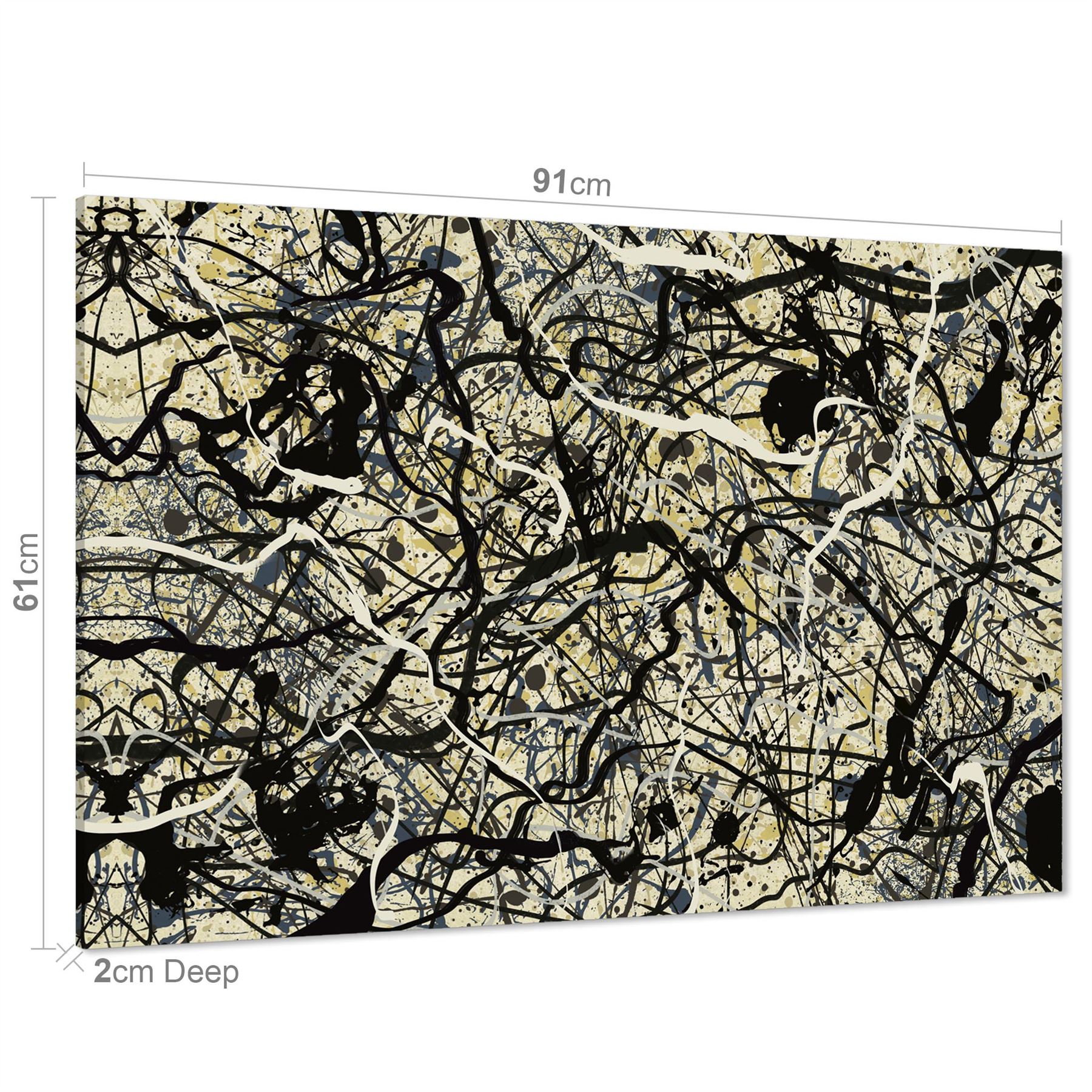 Abstract Grey Cream Jackson Pollock Inspired Style Canvas Wall Art - Picture 27 of 54