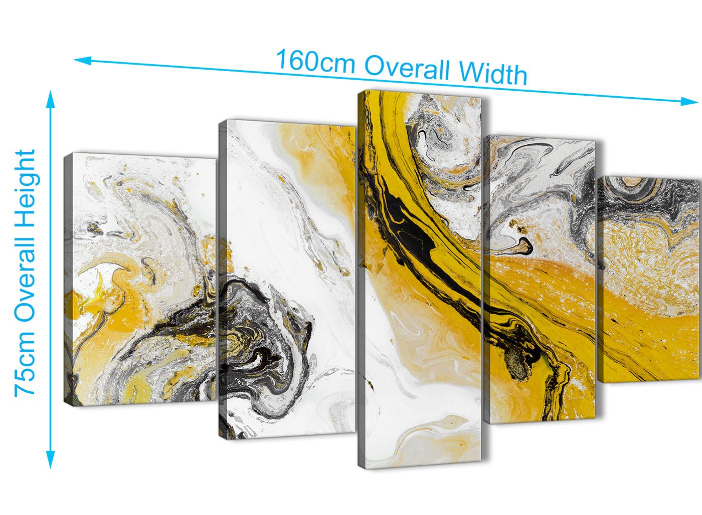 Mustard Yellow and Grey Swirl Bedroom Canvas Wall Art - Abstract Print - Picture 14 of 32