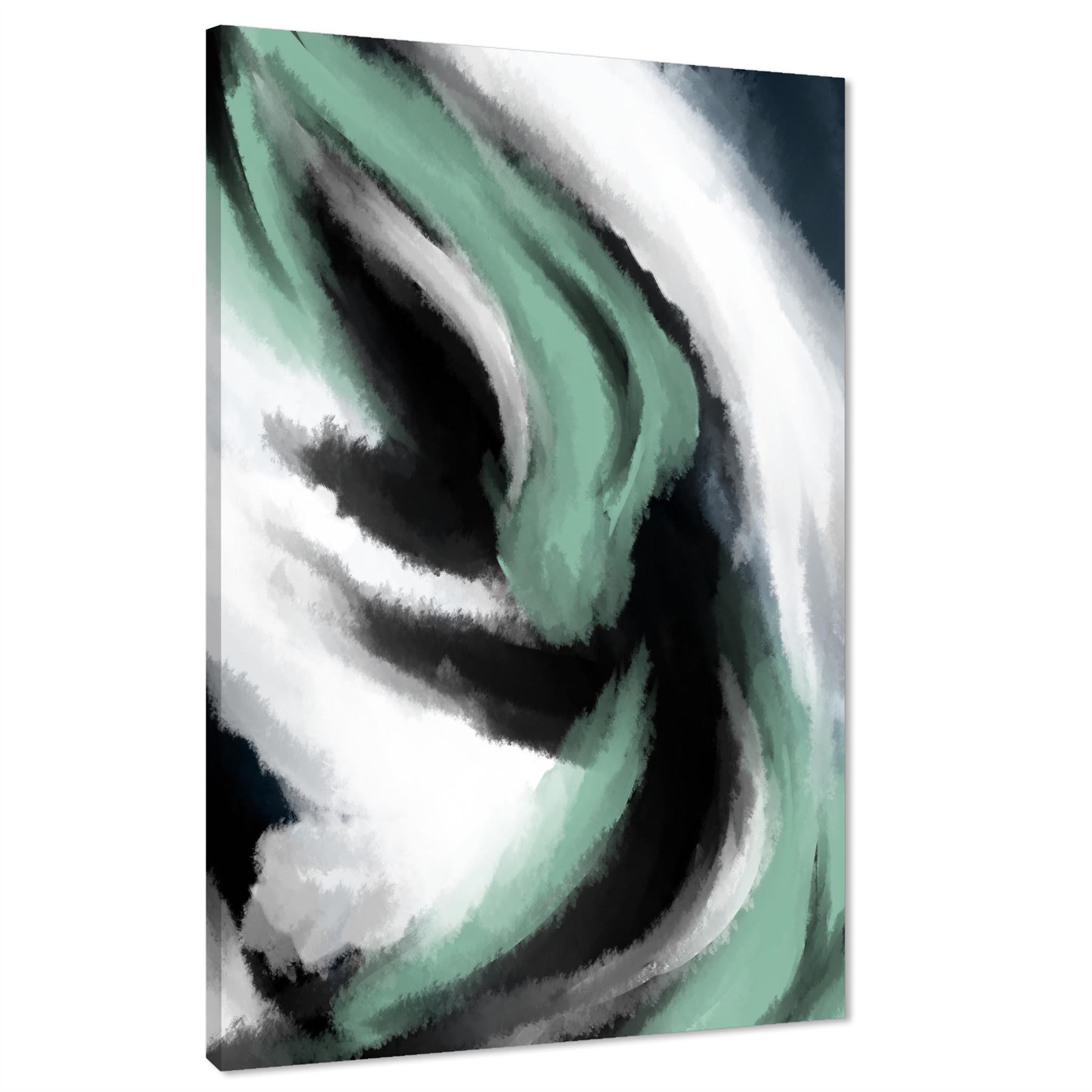 Abstract Green Grey Oil Paint Effect Canvas Wall Art Picture - Picture 26 of 55
