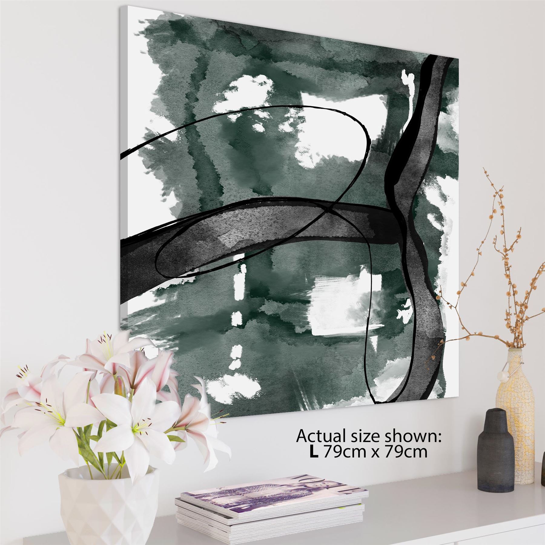 Abstract Green Black Design Canvas Wall Art Picture - Picture 9 of 55
