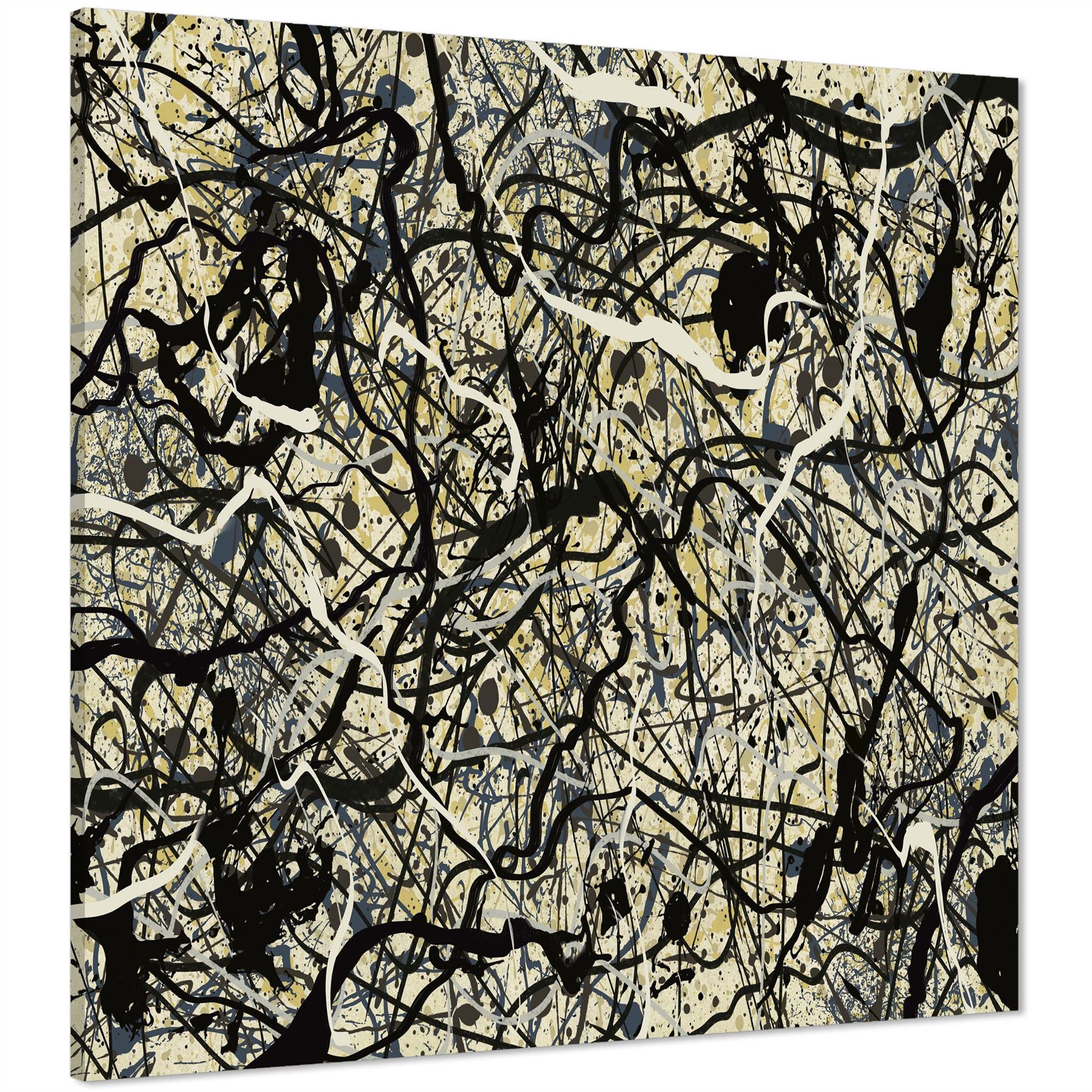 Abstract Grey Cream Jackson Pollock Inspired Style Canvas Wall Art - Picture 19 of 54