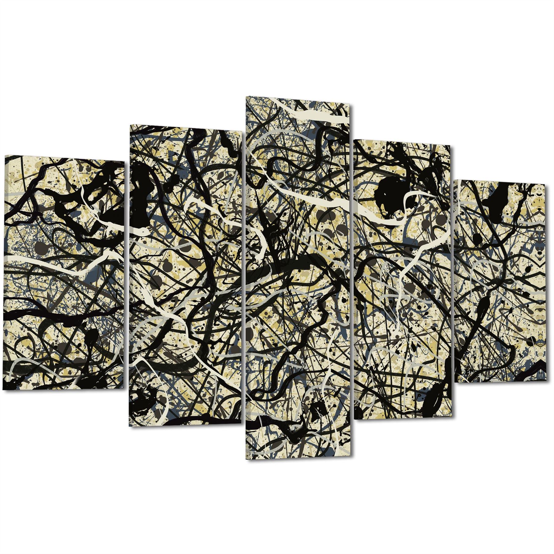 Abstract Grey Cream Jackson Pollock Inspired Style Canvas Wall Art - Picture 48 of 54